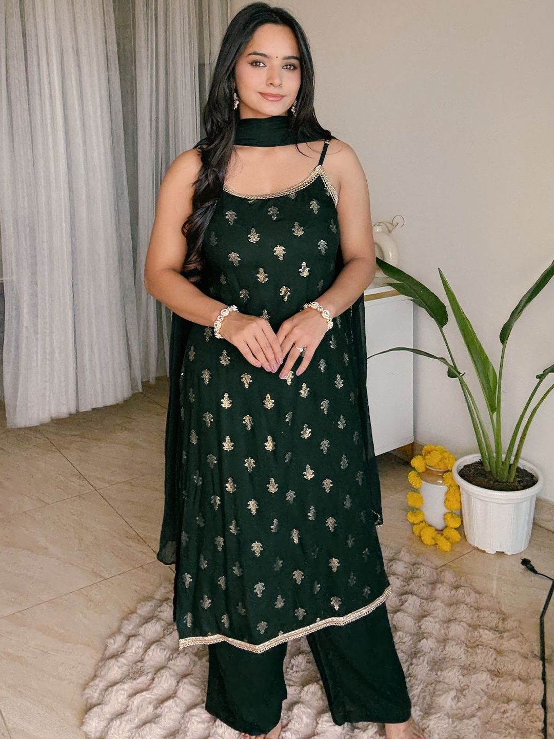 Janasya Women Ethnic Motifs Printed Regular Gotta Patti Kurta with Trousers & With Dupatta-picture-20