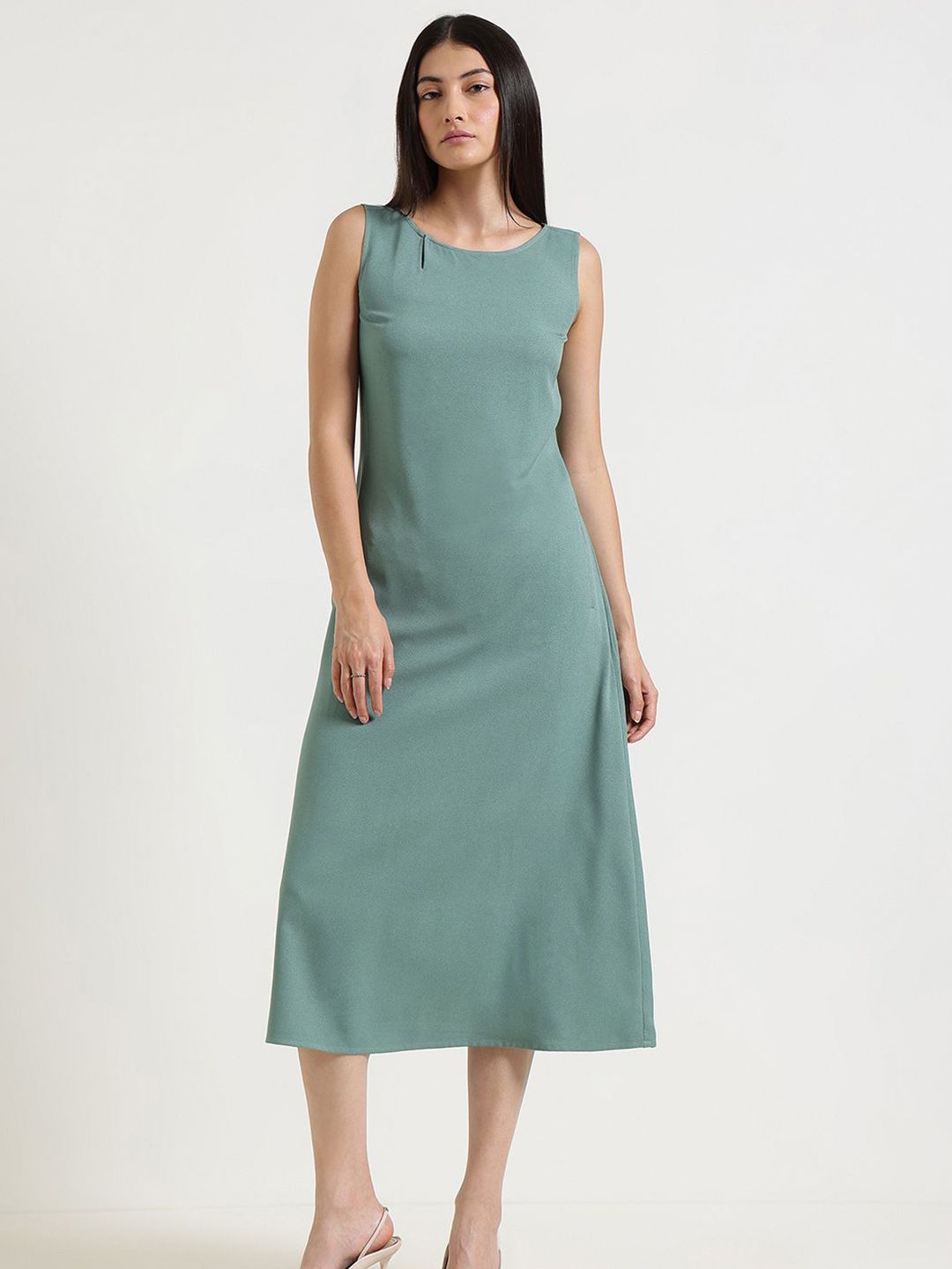 fable street FableStreet Keyhole Neck Crepe Formal A-Line Midi Dress-picture-39