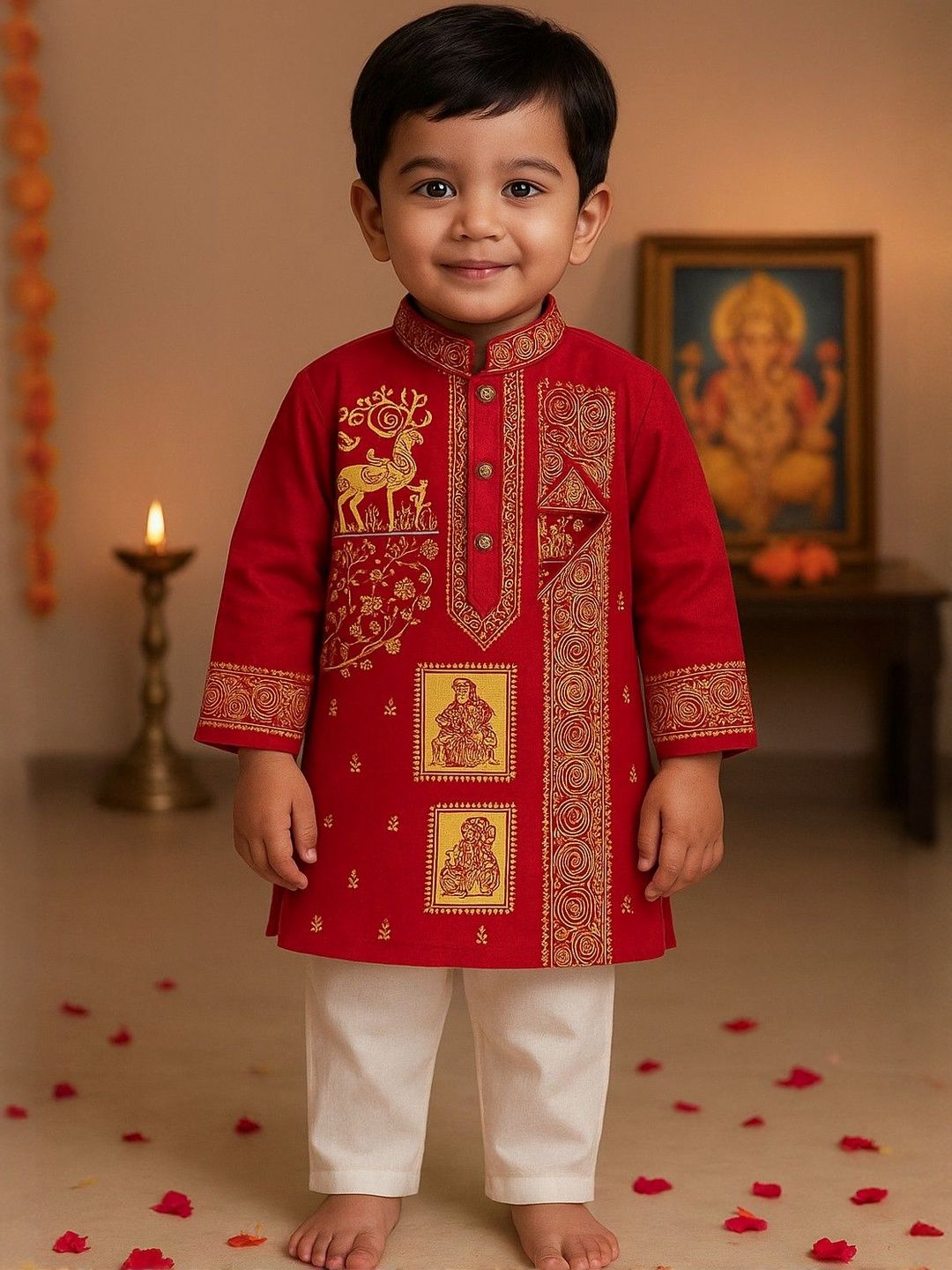 Cae Boys Ethnic Motifs Embroidered Regular Thread Work Pure Cotton Kurta with Pyjamas-image-2