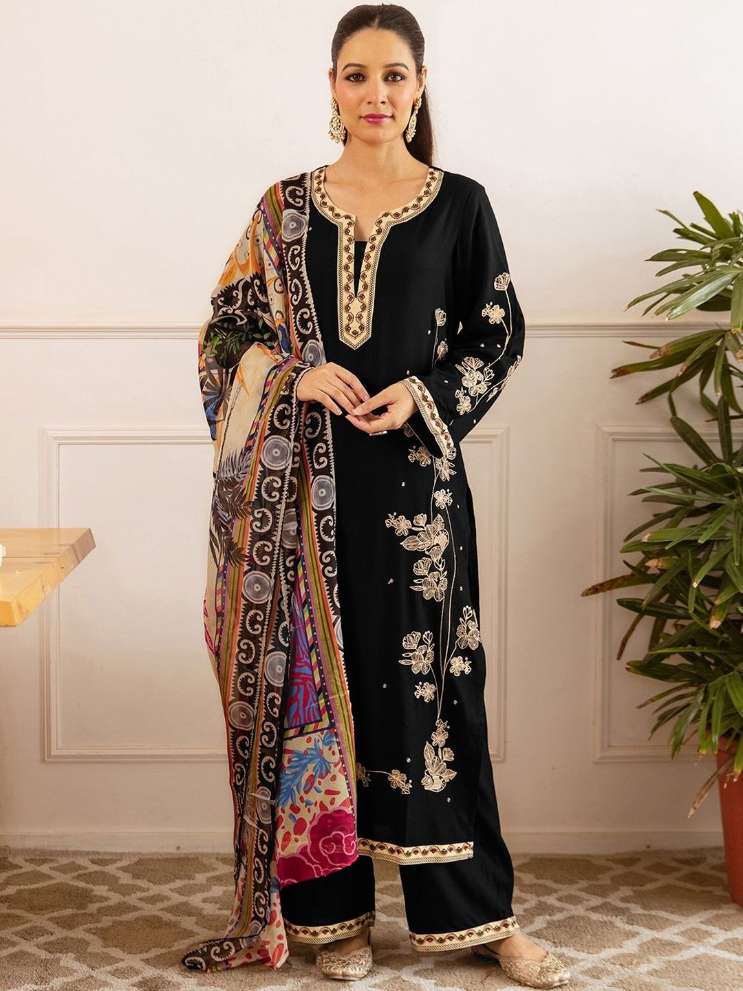 SANISA Women Ethnic Motifs Embroidered Regular Thread Work Kurta with Trousers & With Dupatta-picture-22