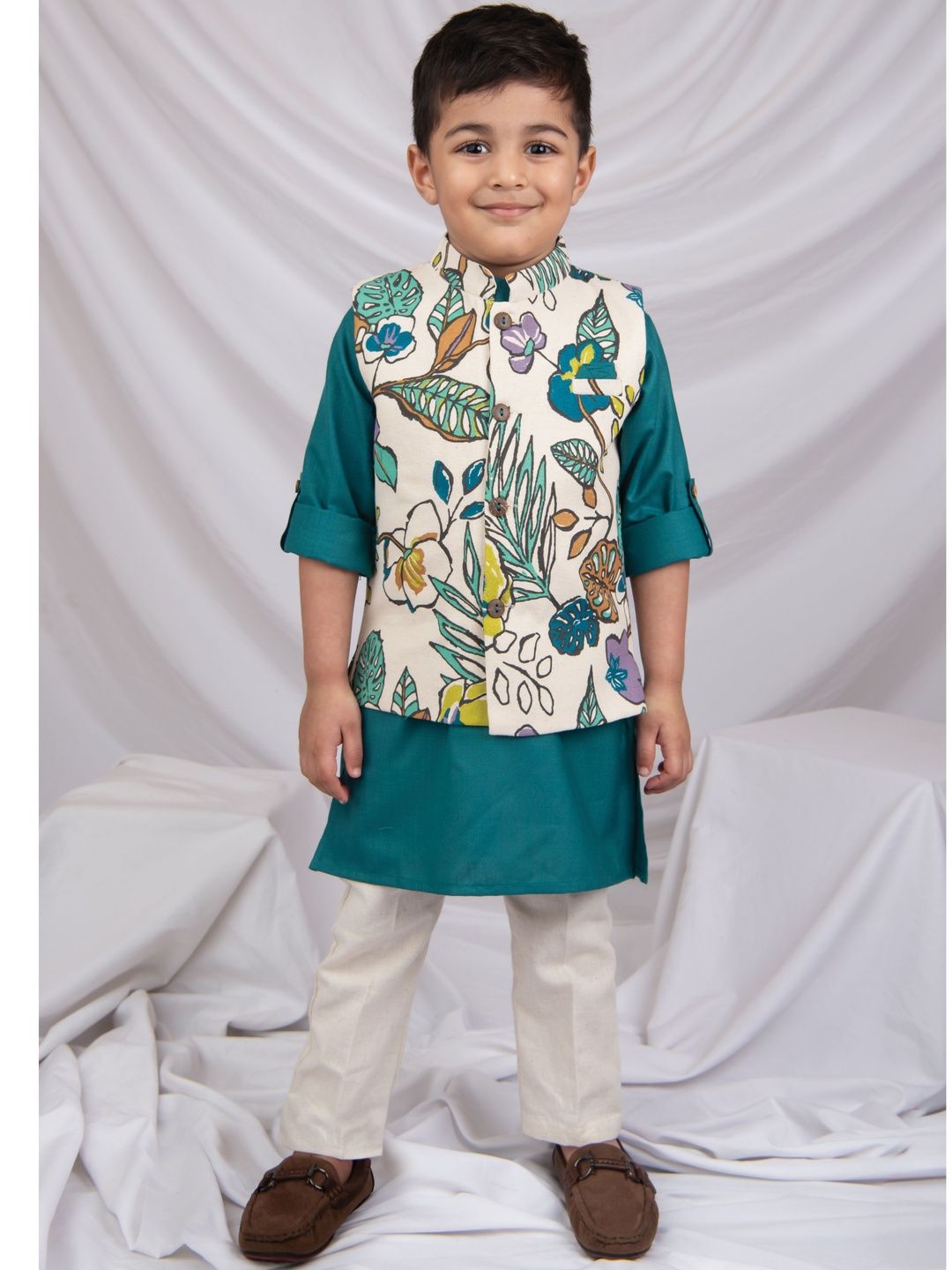 LITTLE COLLARS Boys Printed Pure Cotton Sherwani Set-image-26