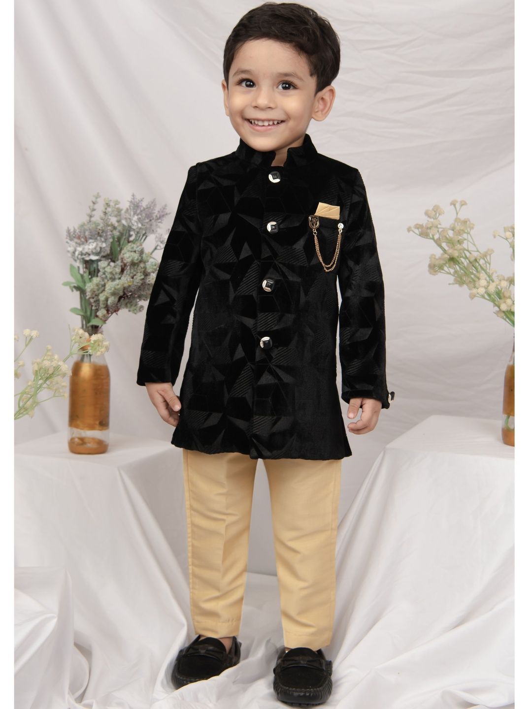 LITTLE COLLARS Boys Self Design Mandarin Collar Neck Sherwani Set-picture-47