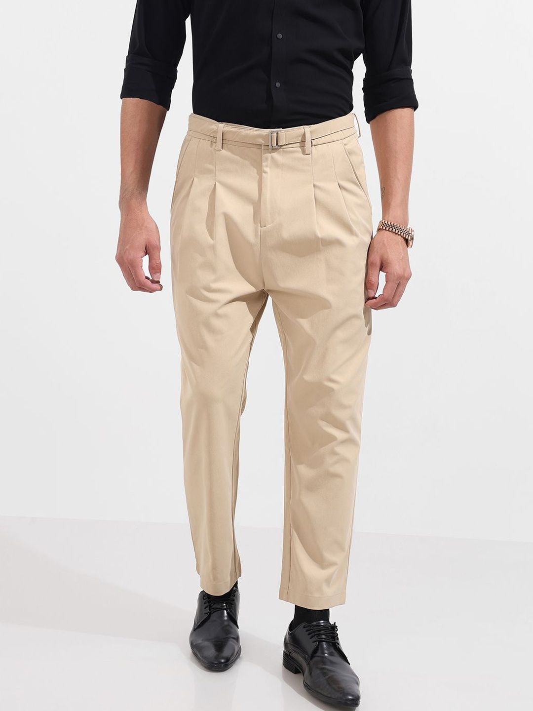 The Indian Garage Co Men Regular Fit Mid-Rise Pleated Trousers-picture-21