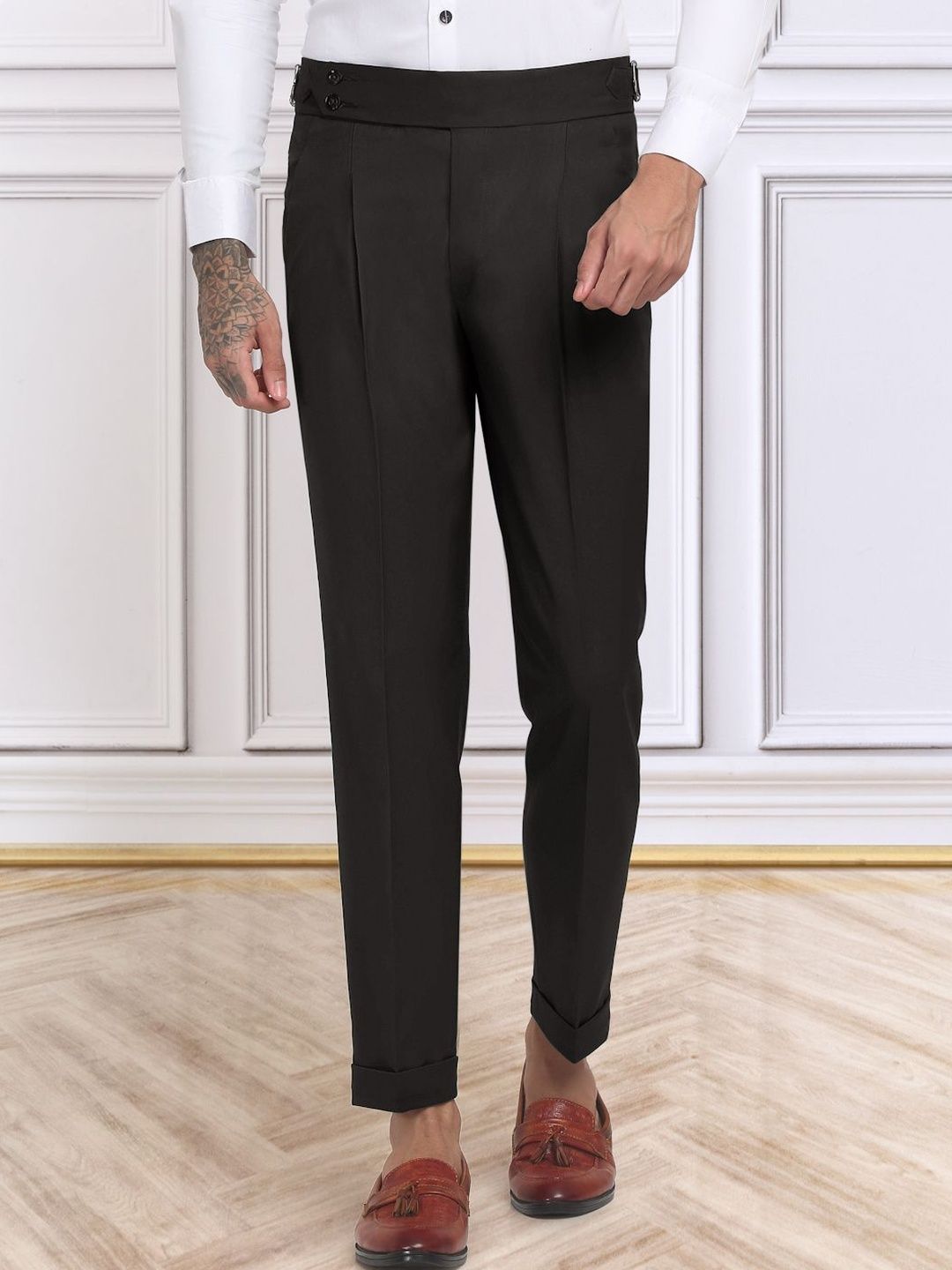 KLOTTHE Men Slim-Fit Mid-Rise Formal Trousers-picture-28