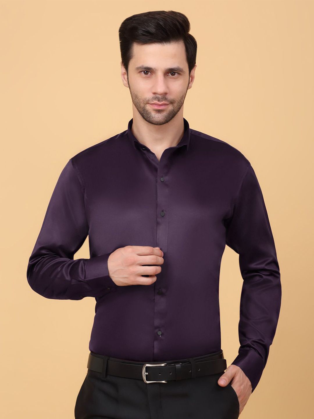 KLOTTHE Spread Collar Neck Slim Fit Satin Formal Shirt-picture-14