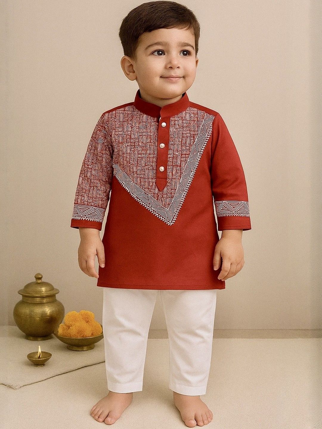 Cae Boys Printed Regular Dupion Silk Kurta with Pyjamas-image-24
