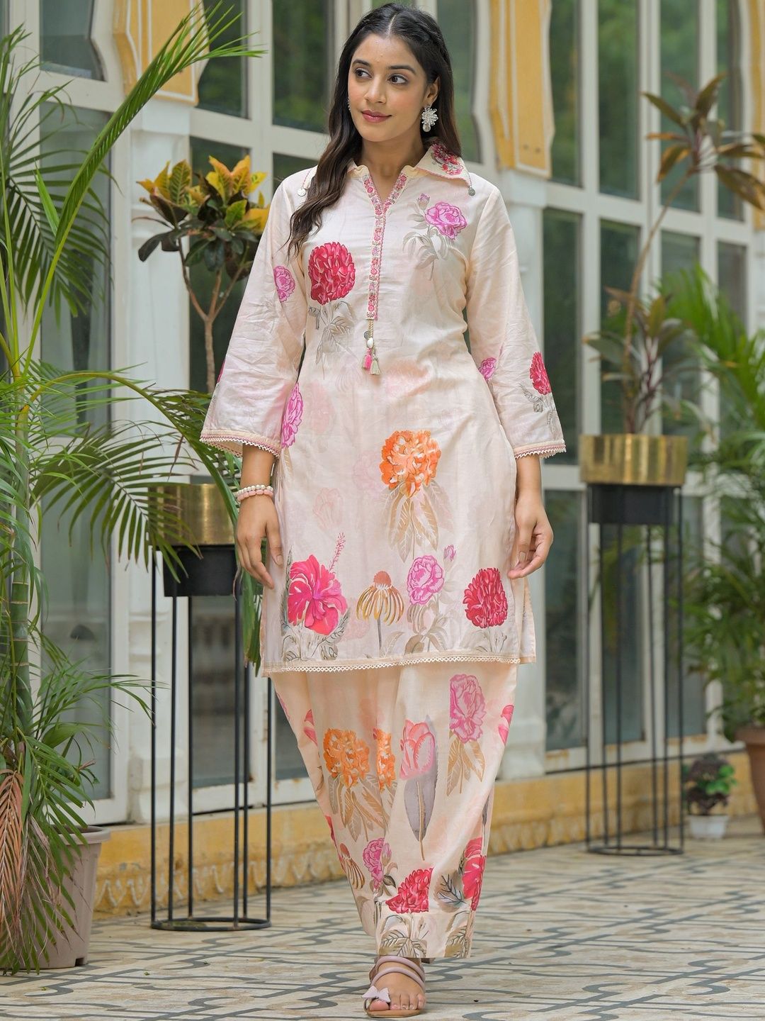 AARAAS Printed Pure Cotton Shirt Collar Straight Kurta With Trouser Co-ords set-picture-30