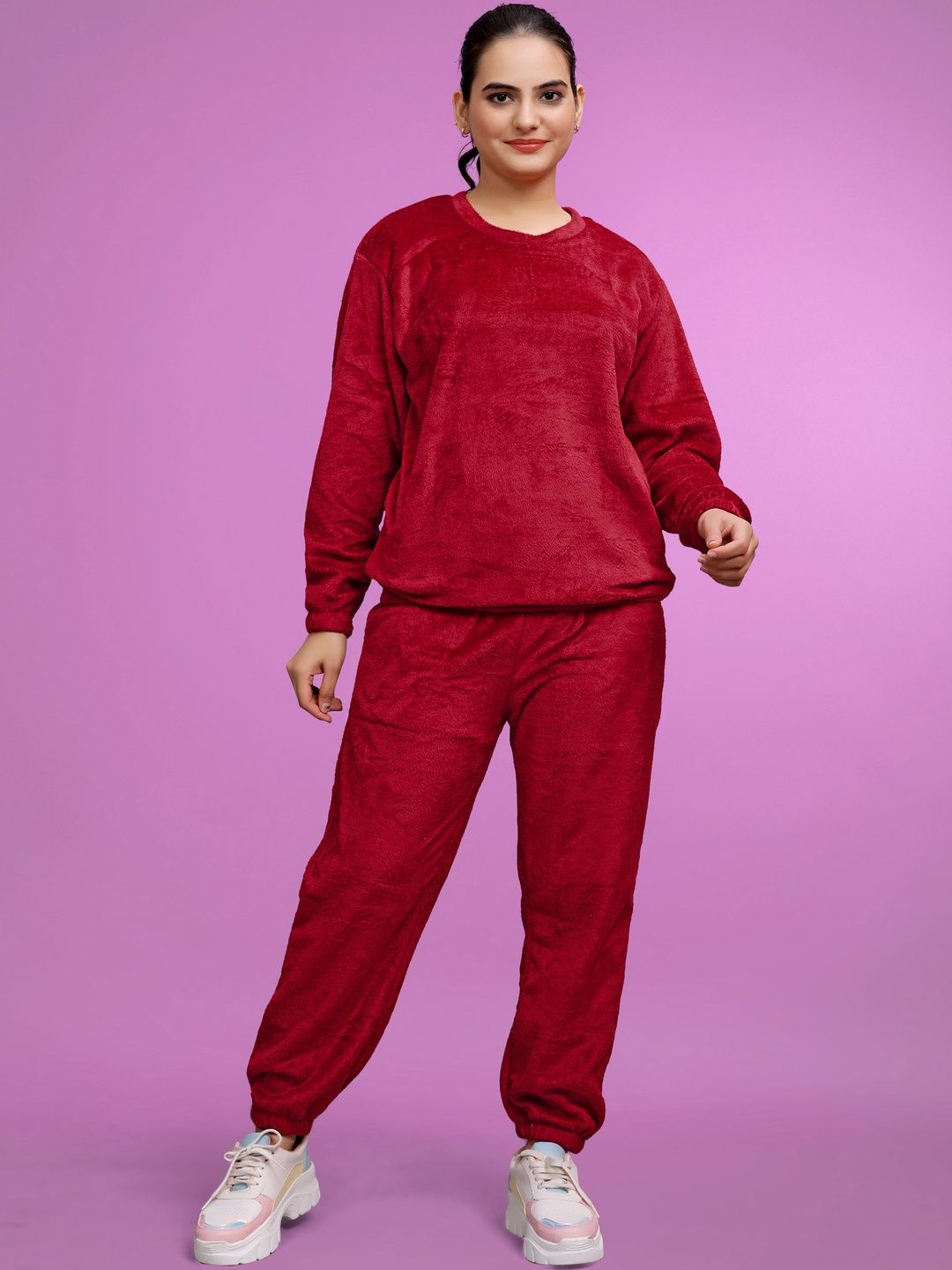 SAKARMAA Women Solid Round Neck High Rise Tracksuits-image-49