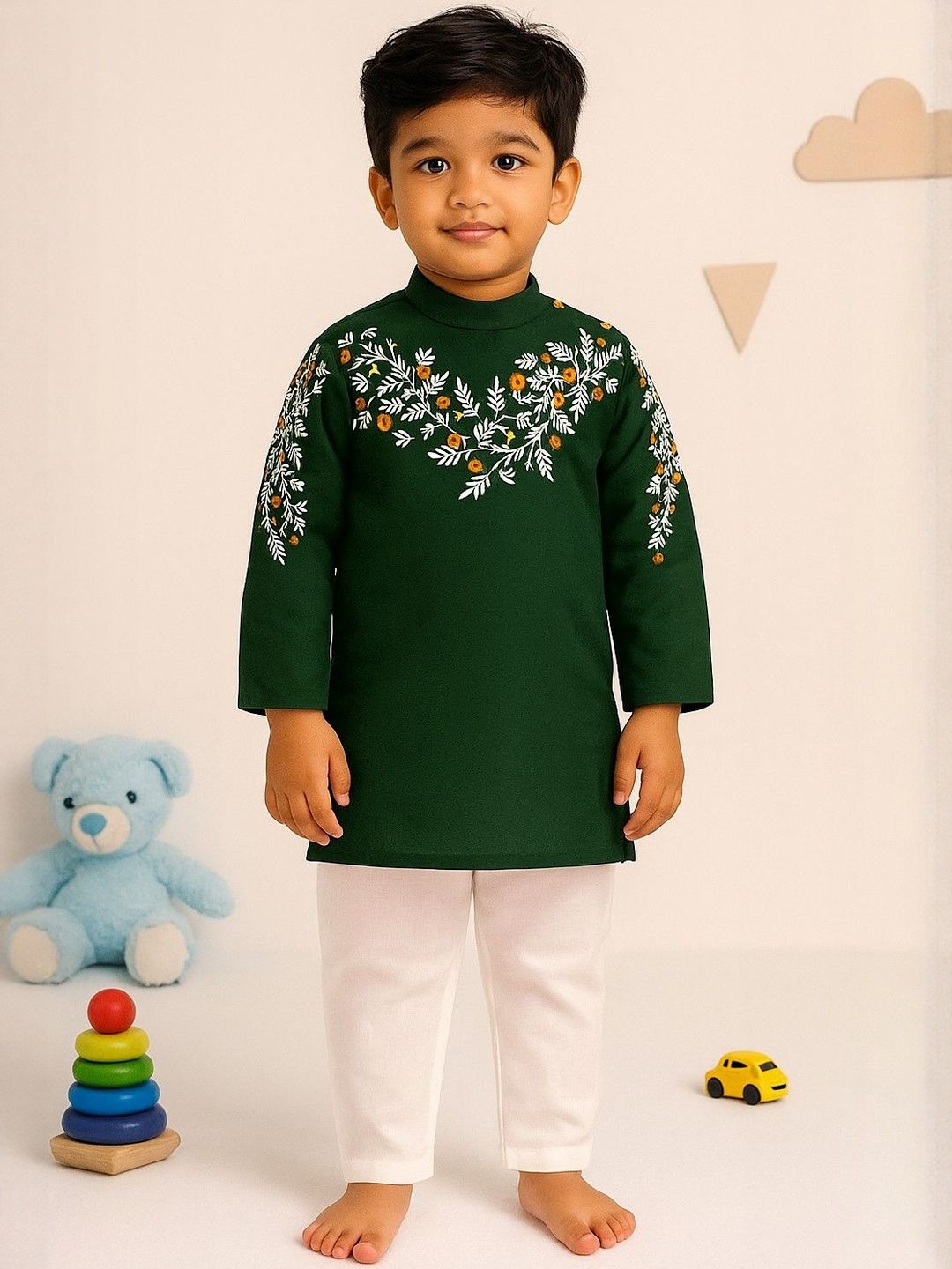 Cae Boys Floral Embroidered Regular Thread Work Dupion Silk Kurta with Pyjamas-picture-13