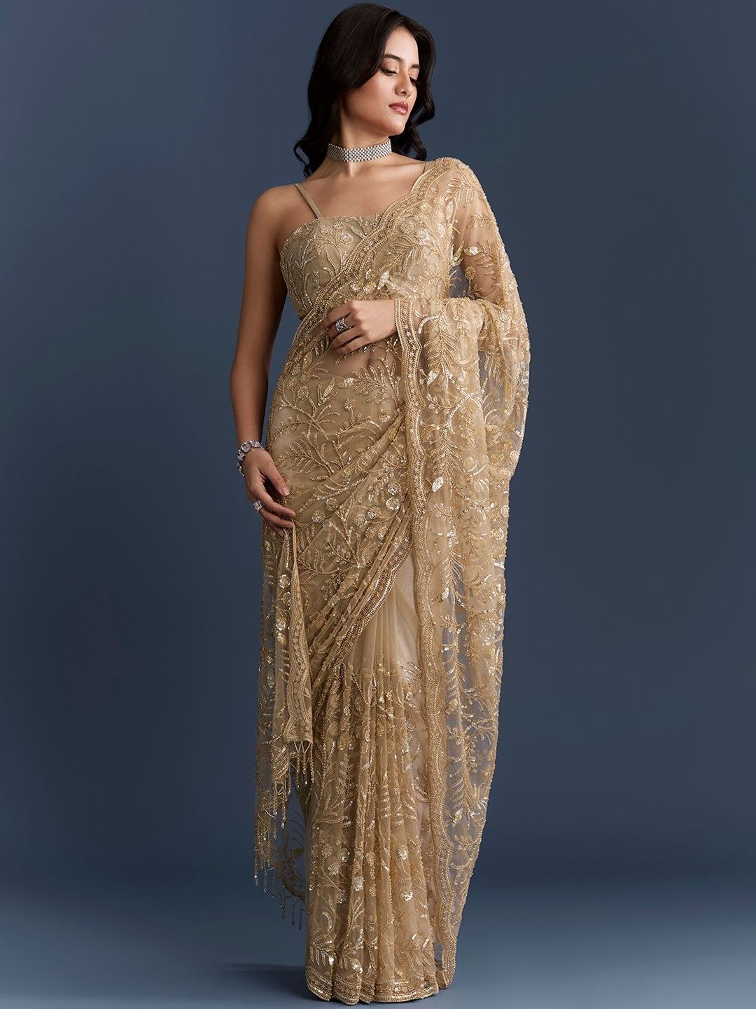 KALKI Fashion Embellished Sequinned Net Heavy Work Saree-picture-40