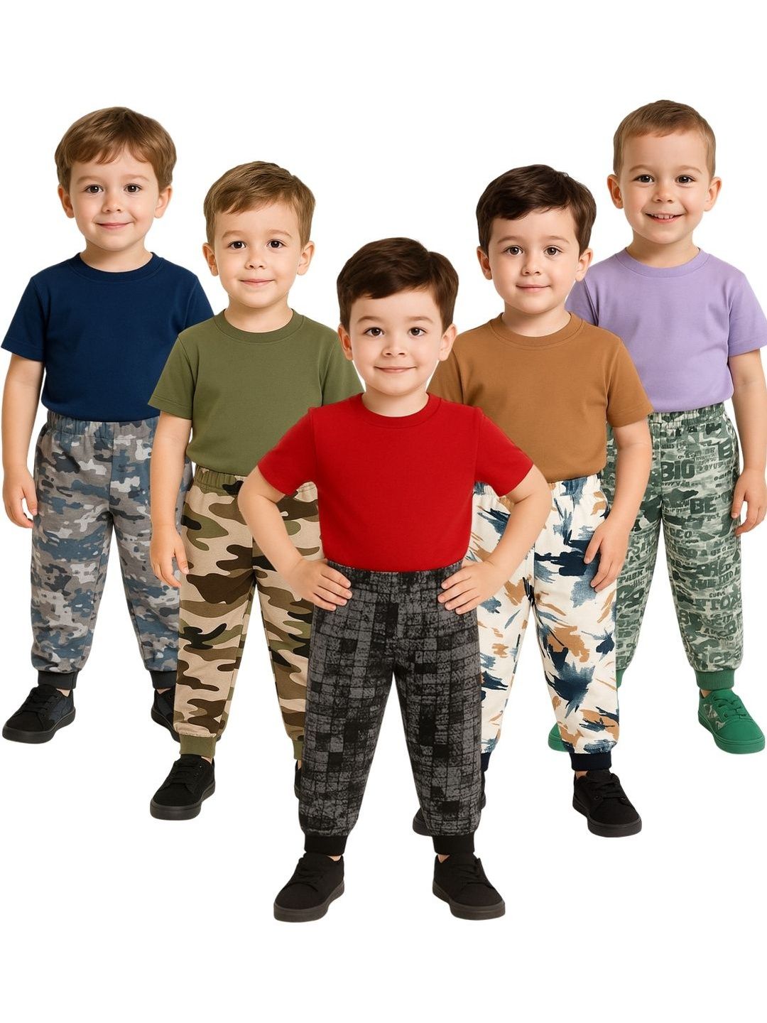 YK Kids Pack Of 5 Printed Mid-Rise Joggers-picture-27