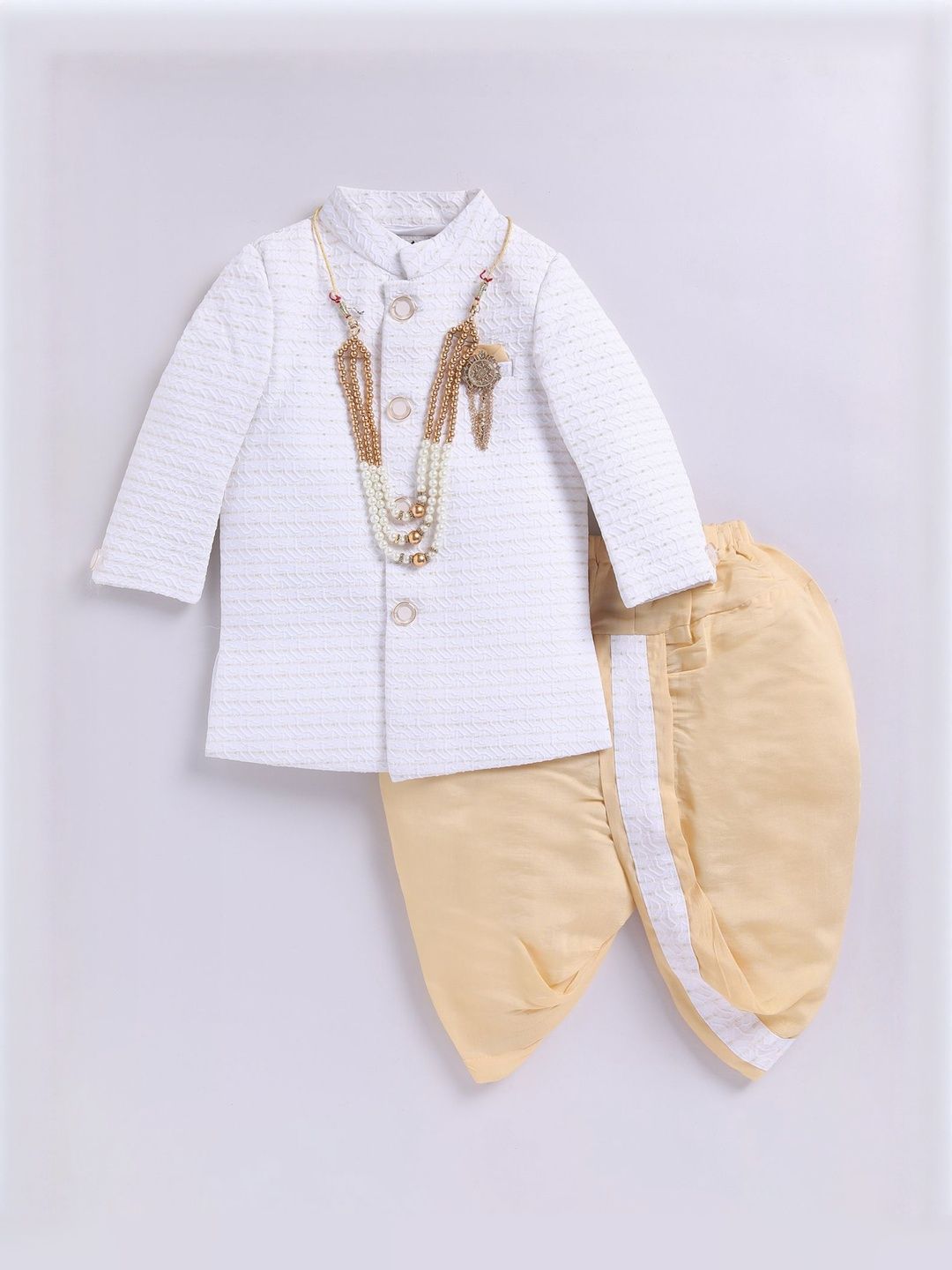 LITTLE COLLARS Boys Embroidered Mandarin Collar Long Sleeves Kurta With Dhoti Pants-picture-53