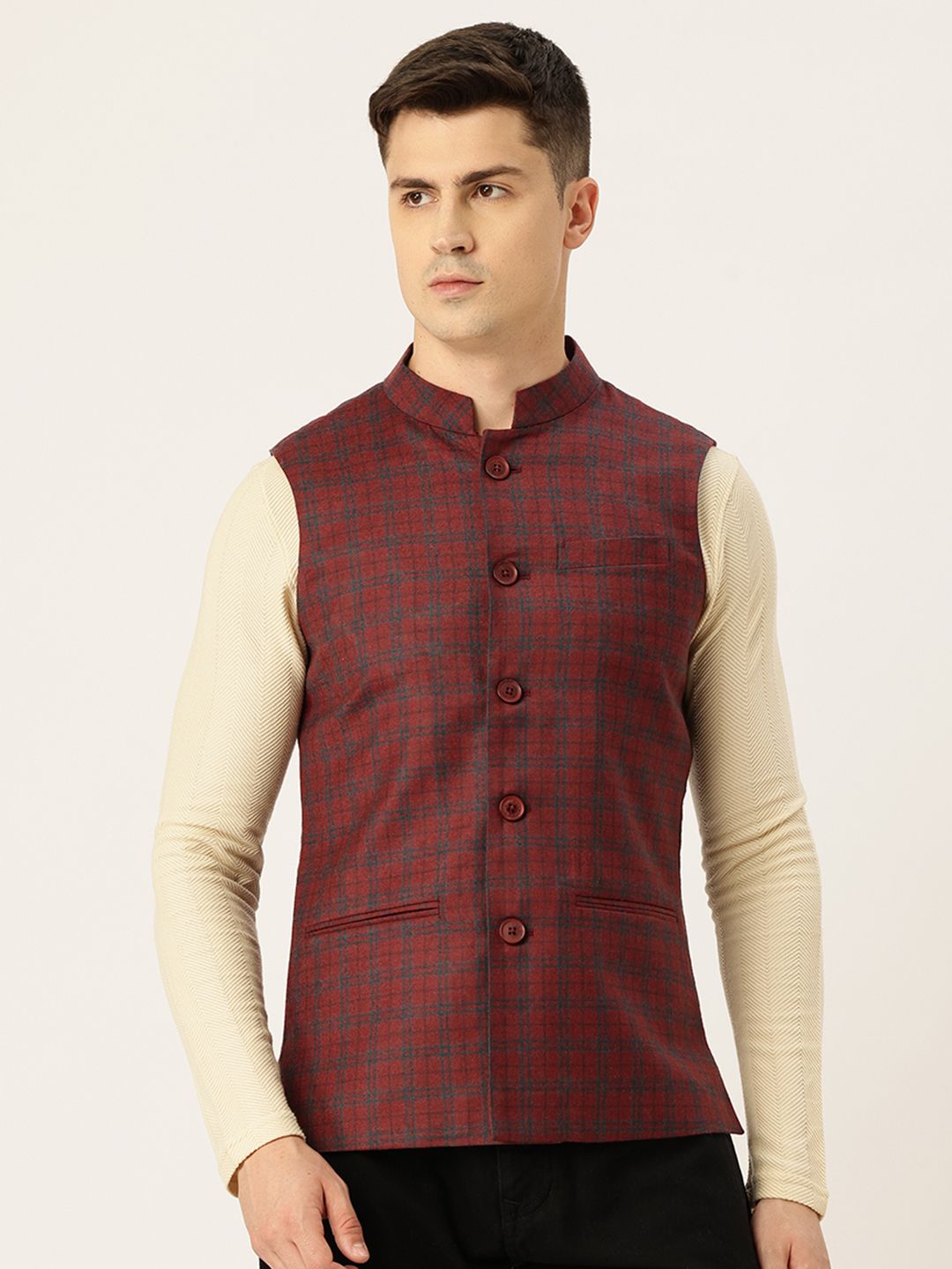 Monte Carlo Checked Pure Wool Nehru Jacket-picture-13