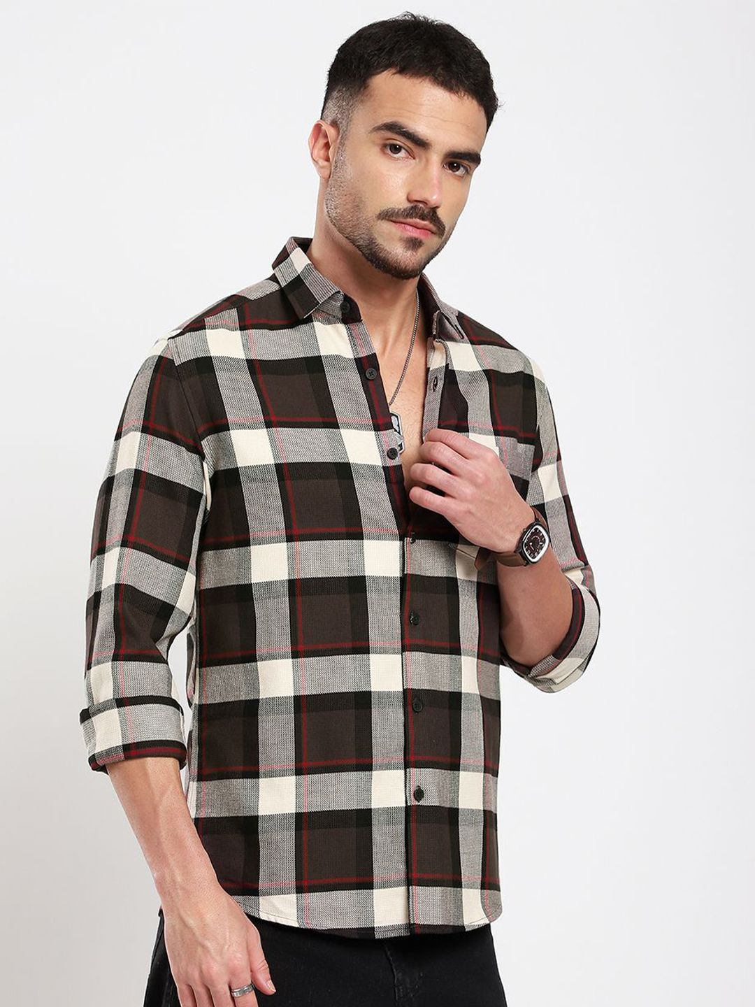 VASTRADO Men Classic Slim Fit Checked Casual Shirt-picture-26