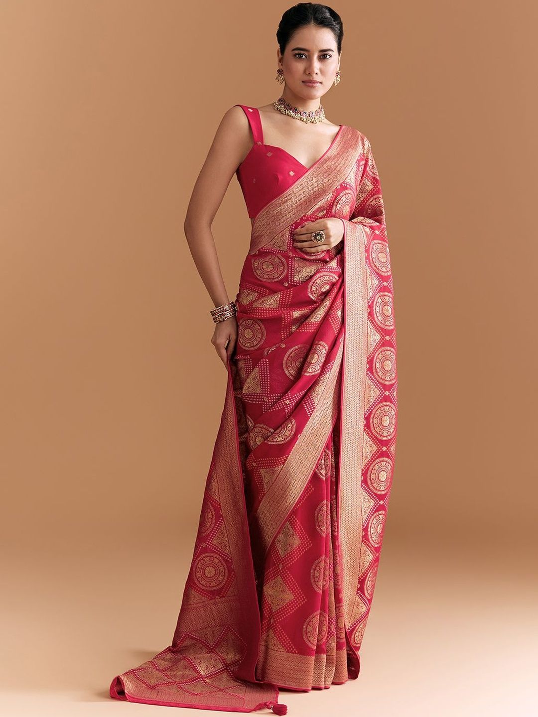 KALKI Fashion Woven Design Zari Poly Georgette Handloom Saree-image-26