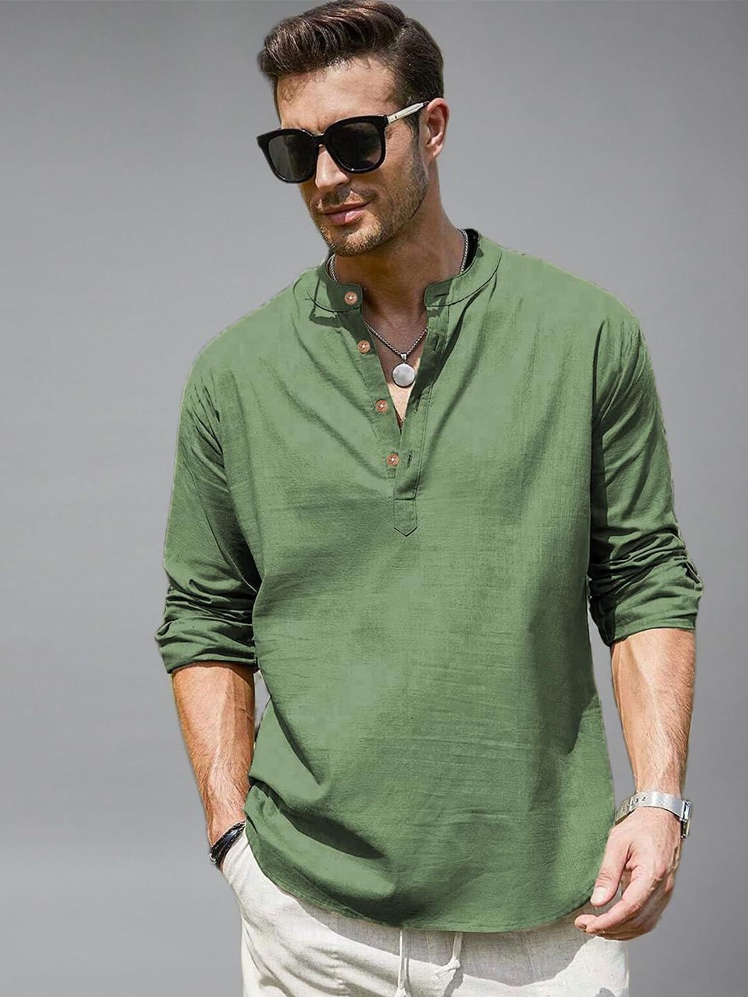 BHUVIKOO Mandarin Collar Roll-Up Sleeves Straight Kurta-picture-39