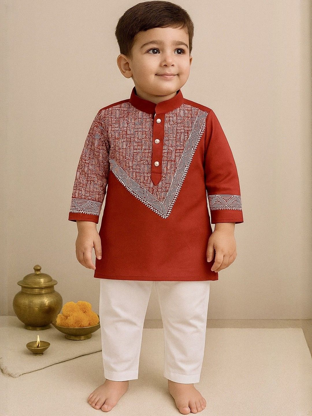 NFC CREATION Boys Printed Regular Dupion Silk Kurta with Pyjamas-image-37