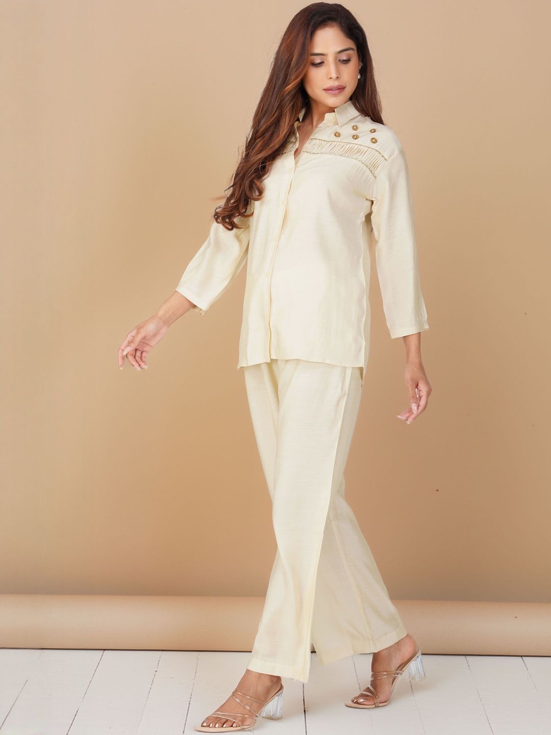 Bindigasm Embroidered Shirt Collar Three-Quarter Sleeves Shirt With Trousers-picture-21