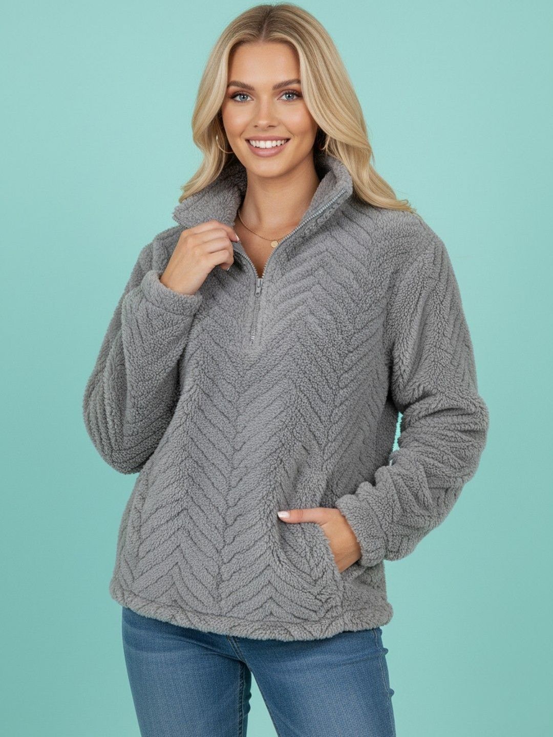 bebe Women Self Design Mock Collar Pullover Sweater-picture-11