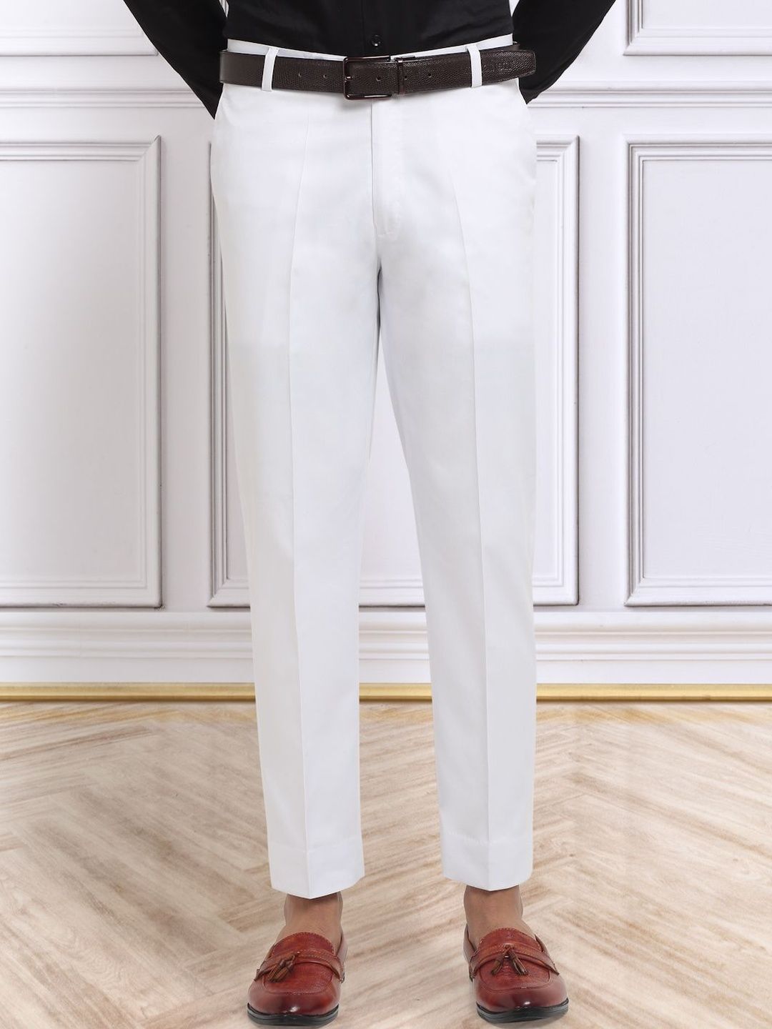KLOTTHE Men Solid Slim-Fit Mid-Rise Cropped Cotton Formal Trousers-picture-42
