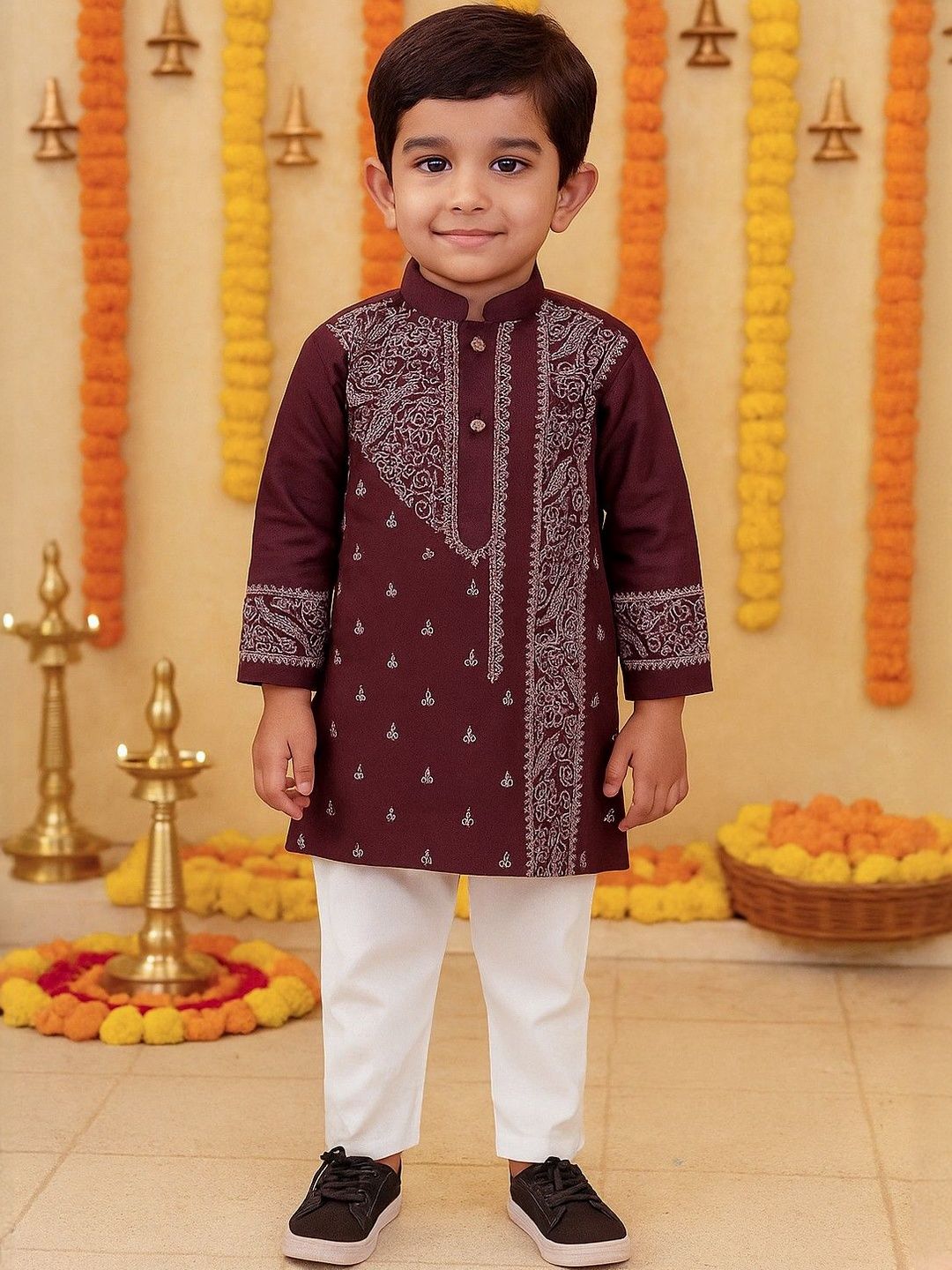 AHLAN APPARELS Boys Printed Regular Dupion Silk Kurta with Pyjamas-picture-42