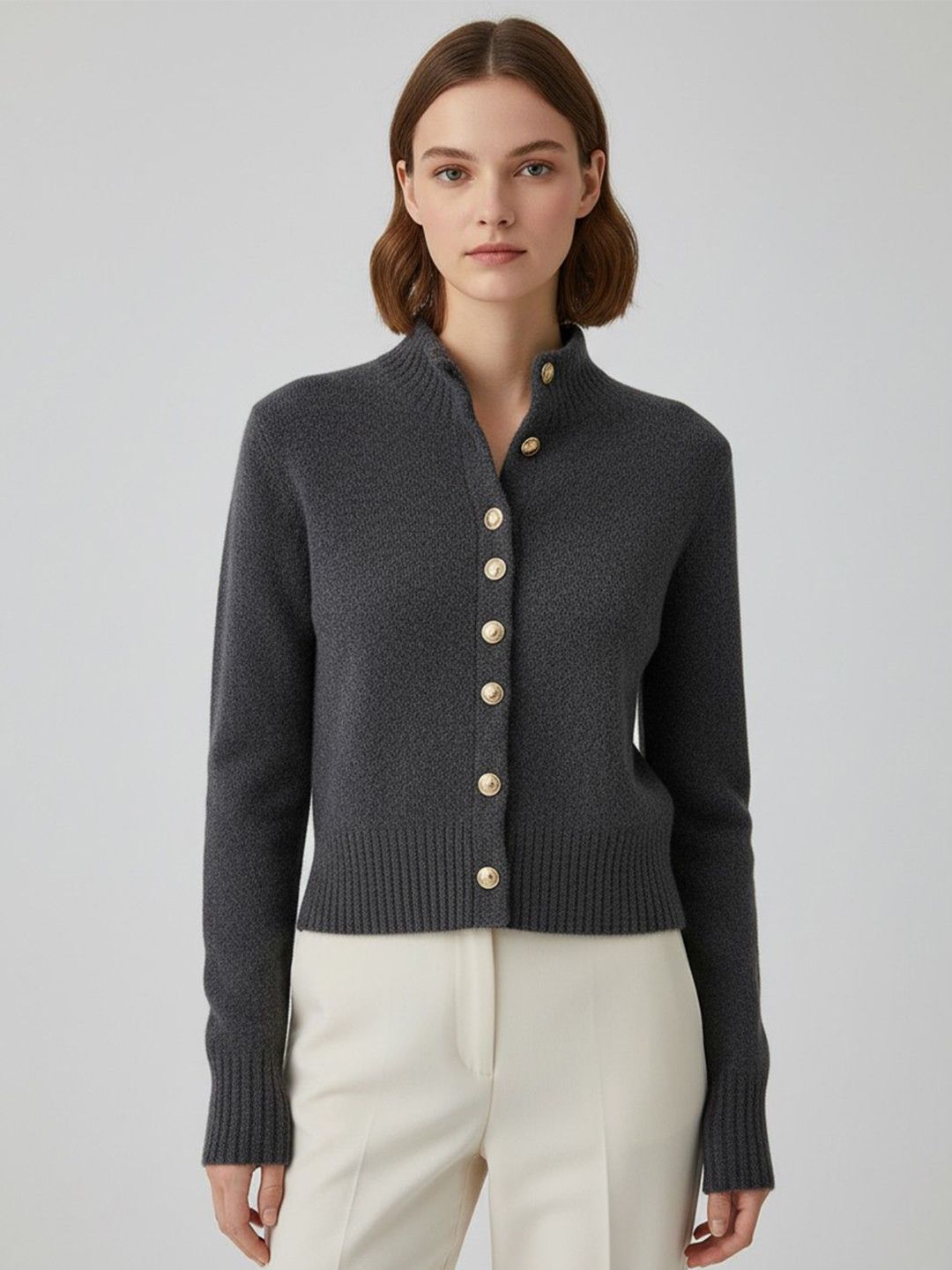 bebe Women Solid High Neck Cotton Cardigan-picture-29