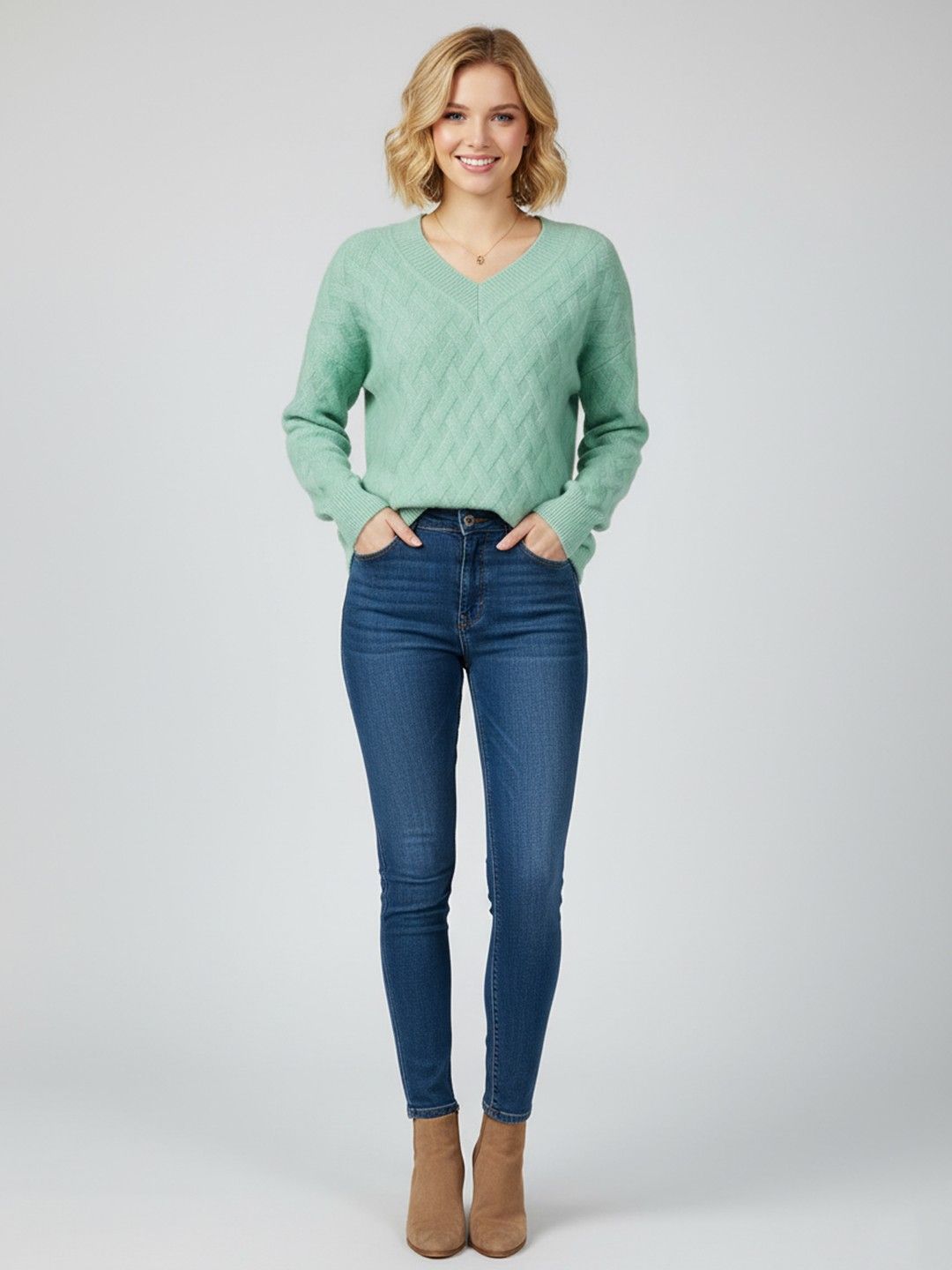 bebe Women Self Design V-Neck Pullover Sweater-picture-13