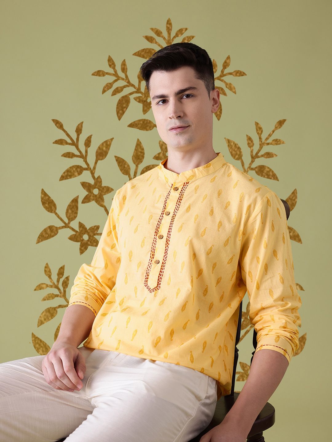 Anouk Ethnic Motifs Printed Thread Work Detail Pure Cotton Straight Kurta-picture-36