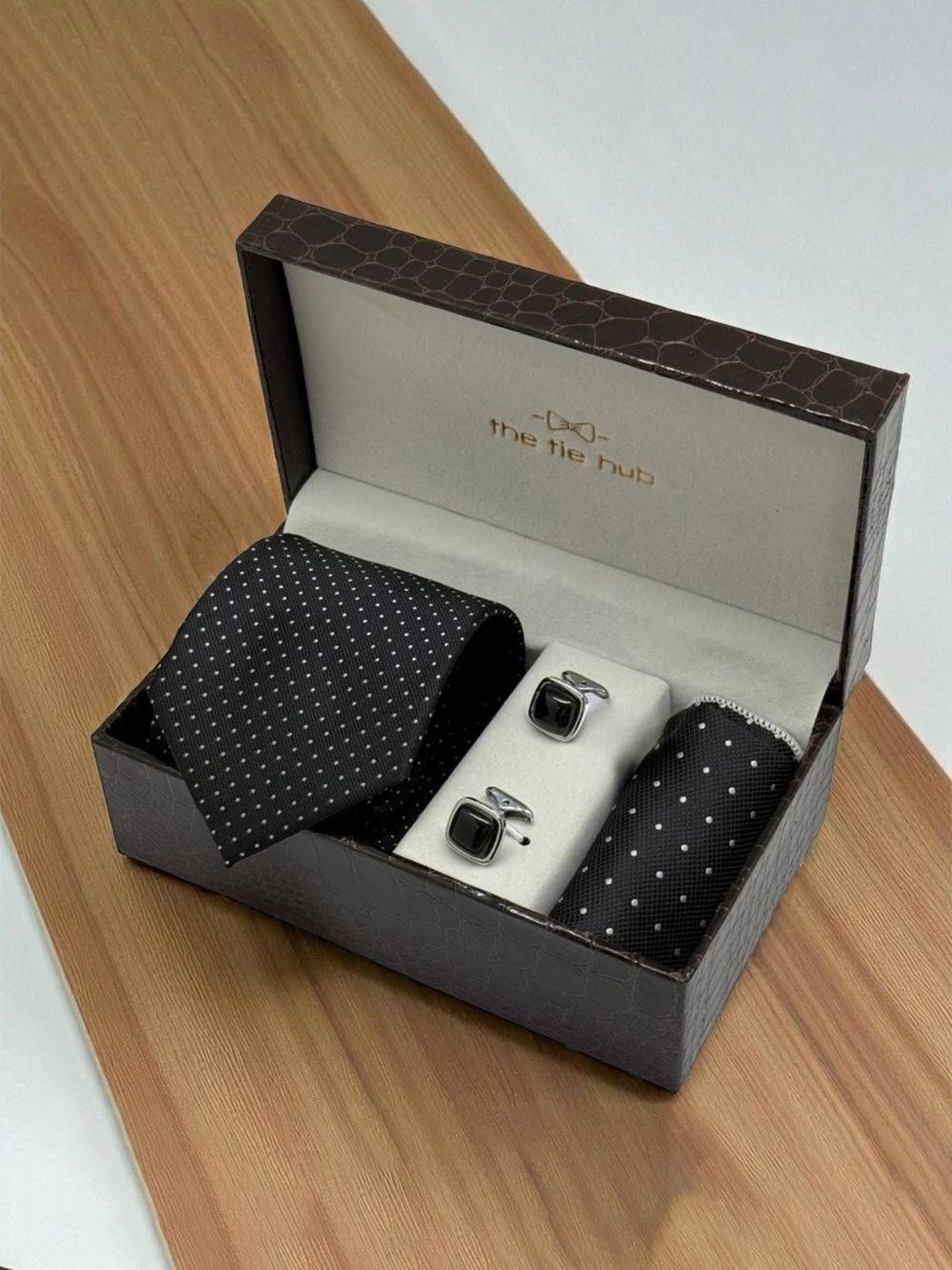 The Tie Hub Men Necktie Cufflinks & Matching Pocket Square Combo Accessory Gift Set of-image-26