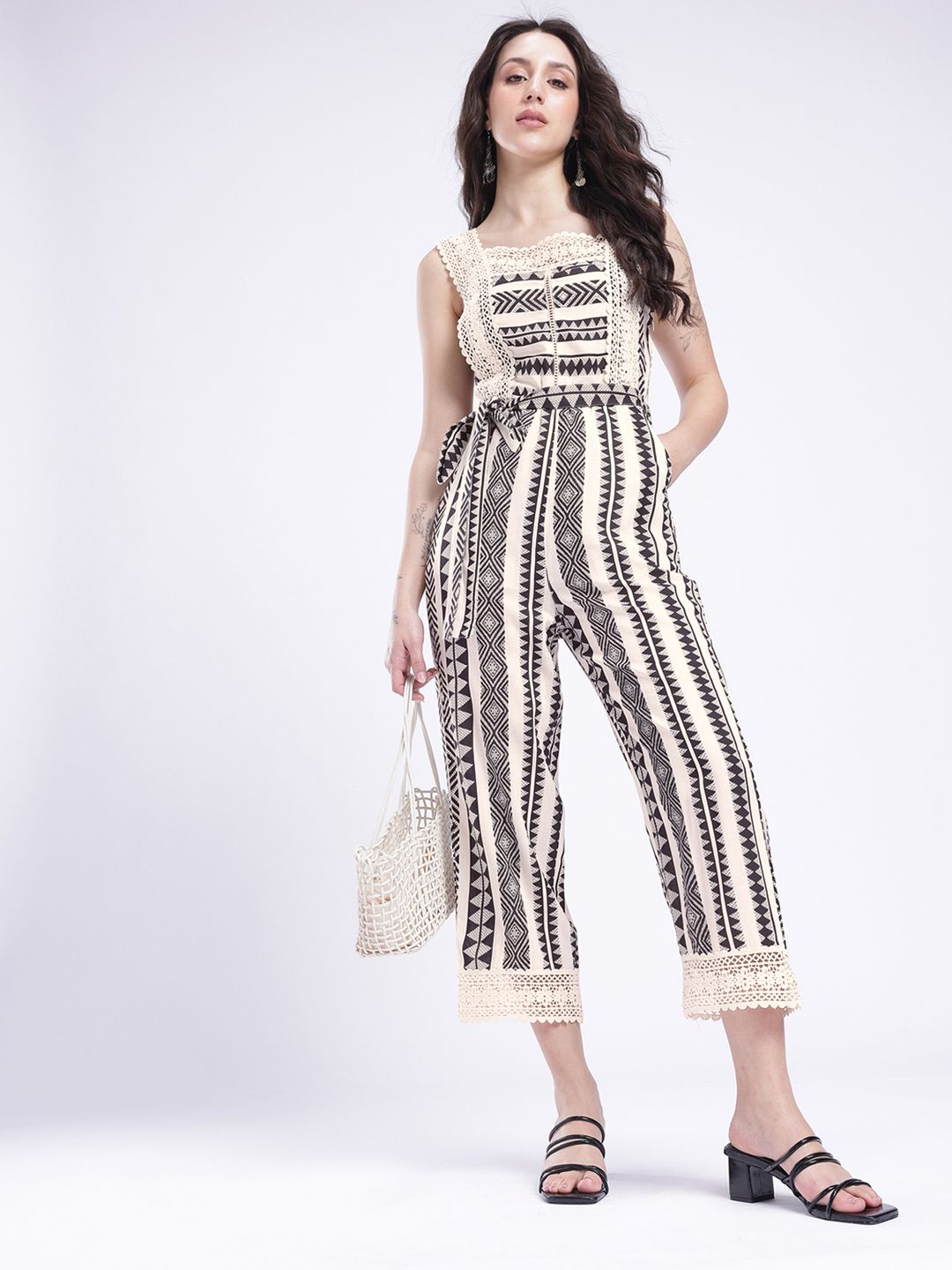 fusion by glitchez Geometric Printed With Lace Inserts Culotte Jumpsuit-picture-58