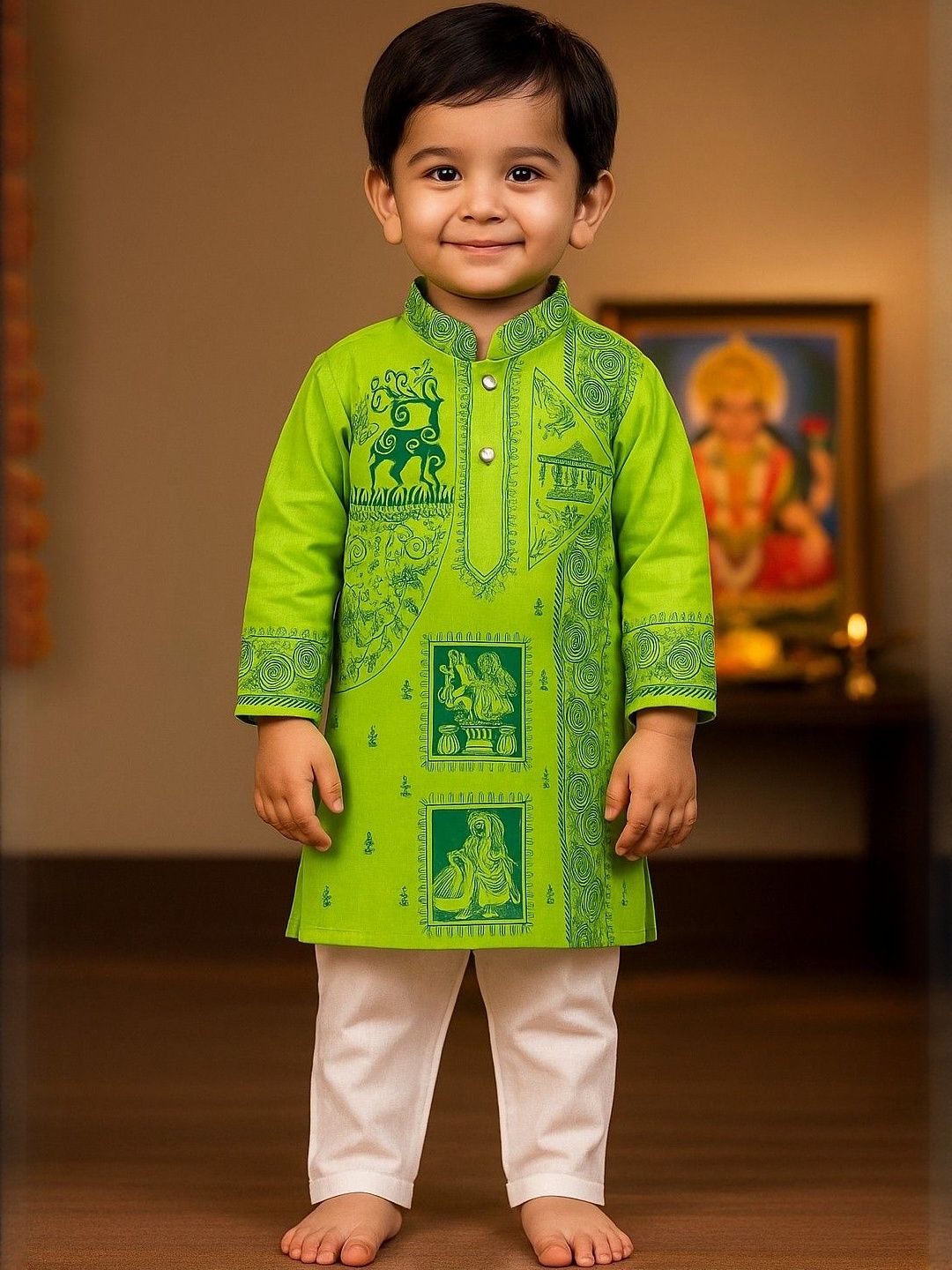 NFC CREATION Boys Ethnic Motifs Printed Regular Pure Cotton Kurta with Trousers-image-45