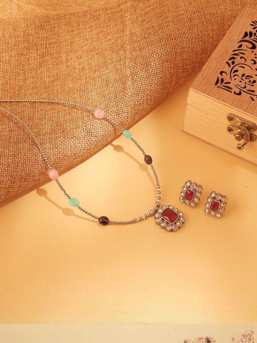 SALONI FASHION JEWELLERY Gold-Plated Kundan Studded Necklace With Earrings-picture-15