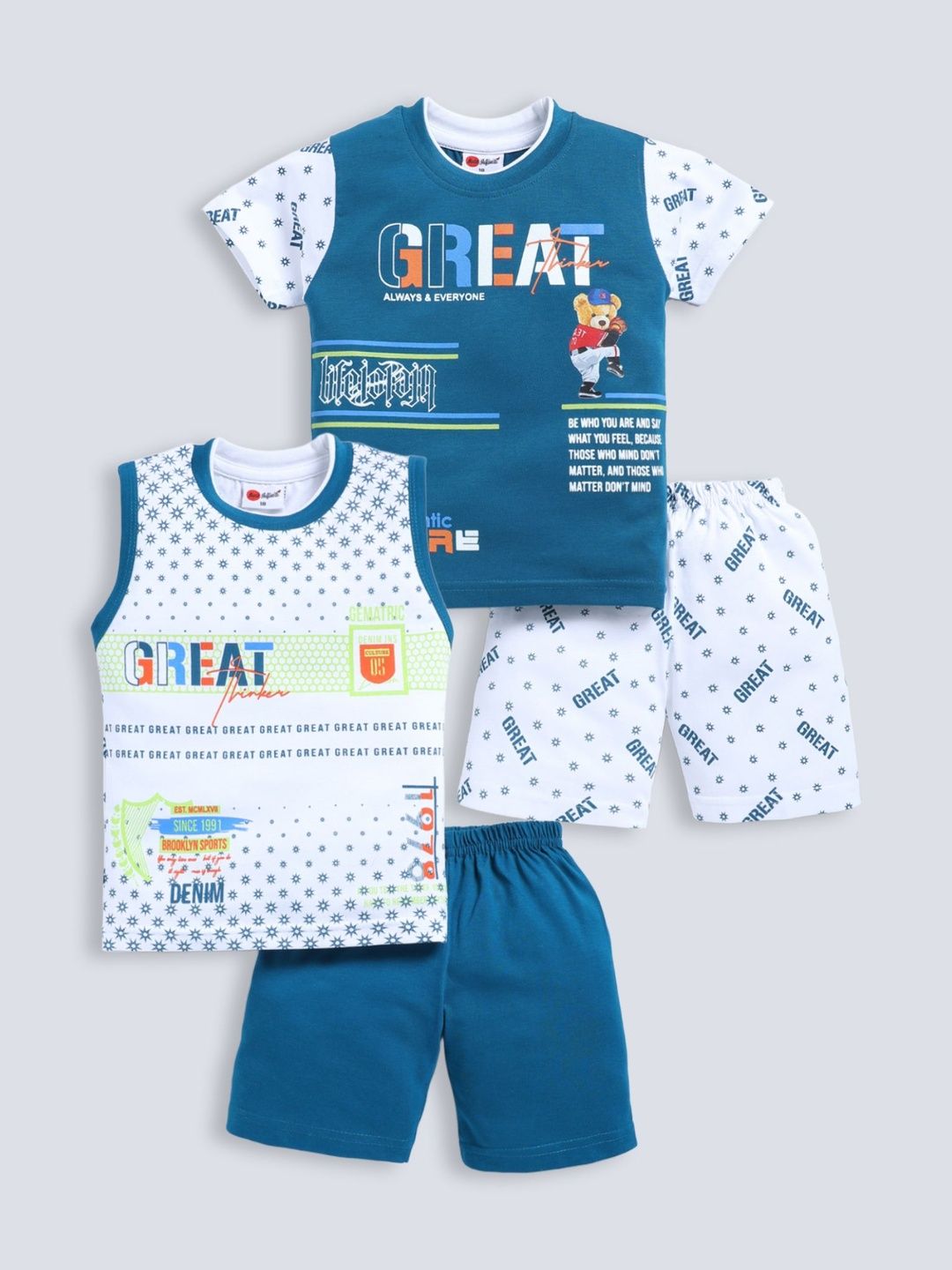 Mars Infiniti Kids Pack Of 2 Printed Round Neck Pure Cotton T-shirt With Shorts-image-18