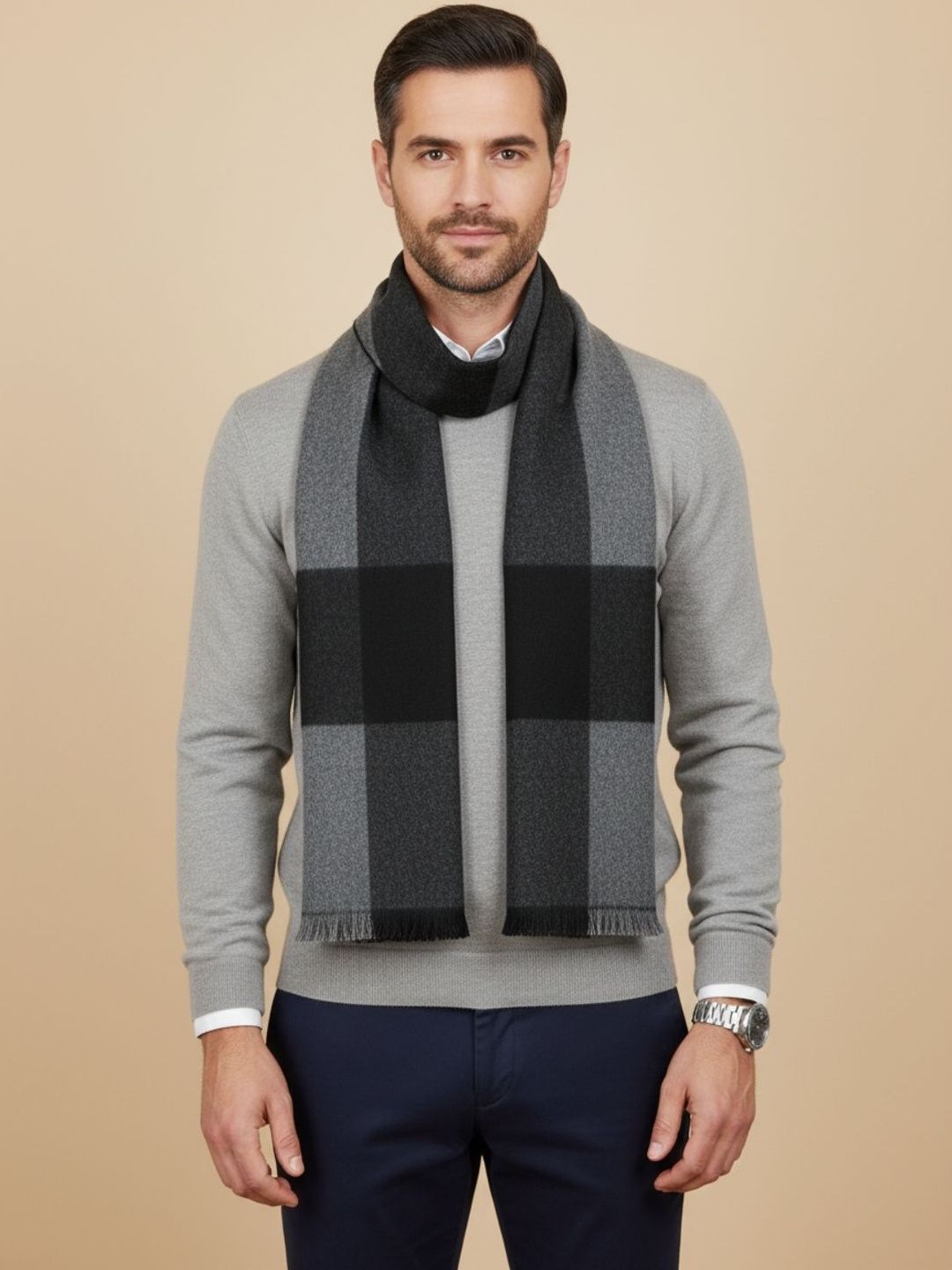 MUFFLY Men Checked Merino Wool Mufflers-picture-33