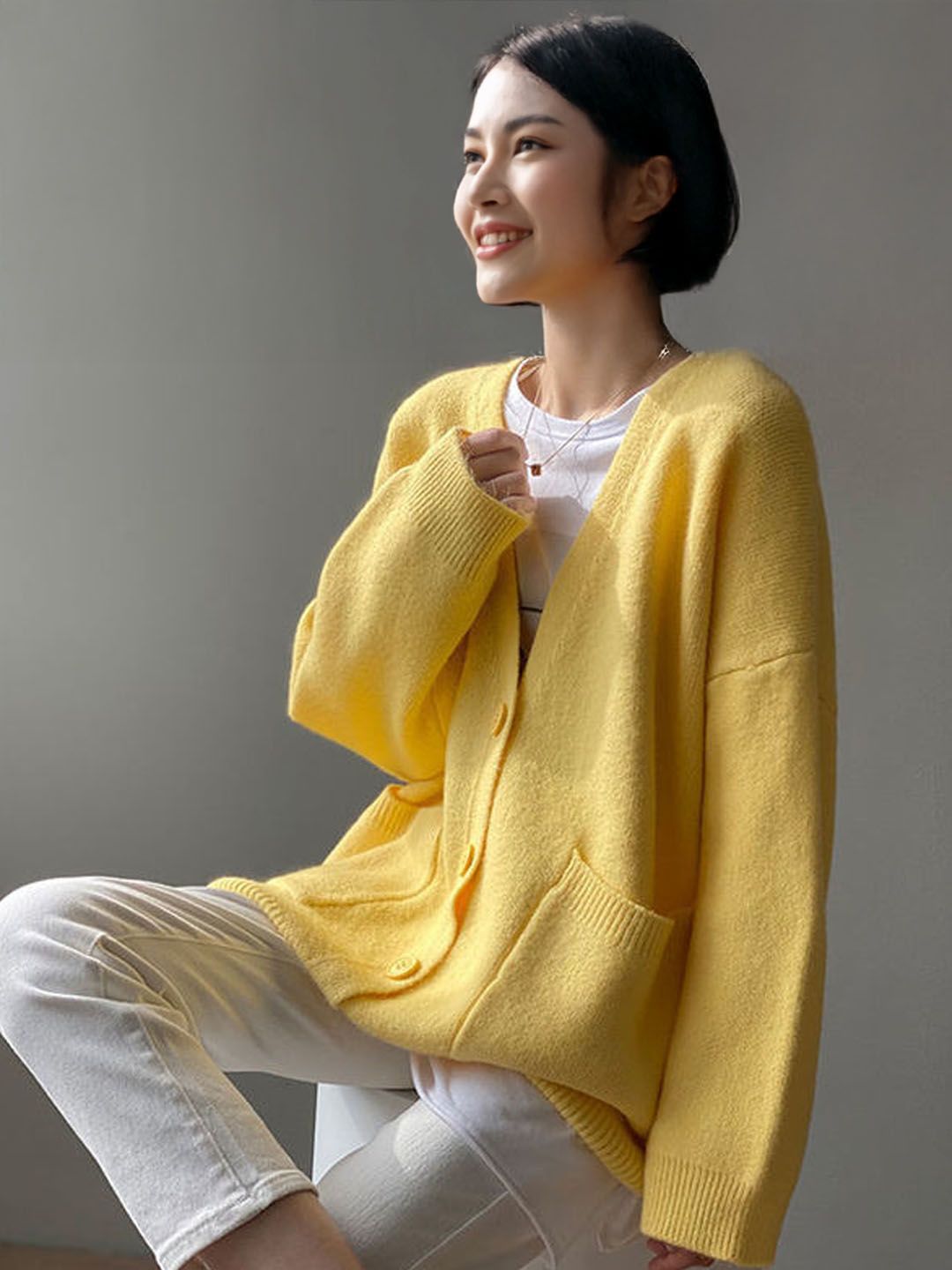 StyleCast Women Solid V Neck Longline Cardigan-picture-13