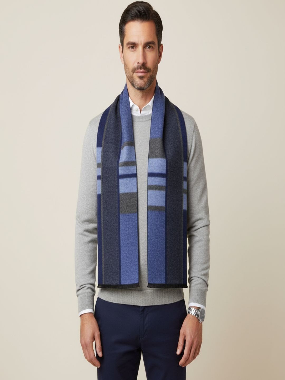 MUFFLY Men Checked Merino Wool Mufflers-picture-33