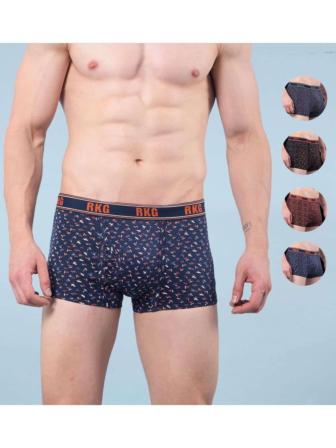 RKG Men Pack Of 3 Assorted Mid Rise Inner Elastic Long Trunk-picture-14