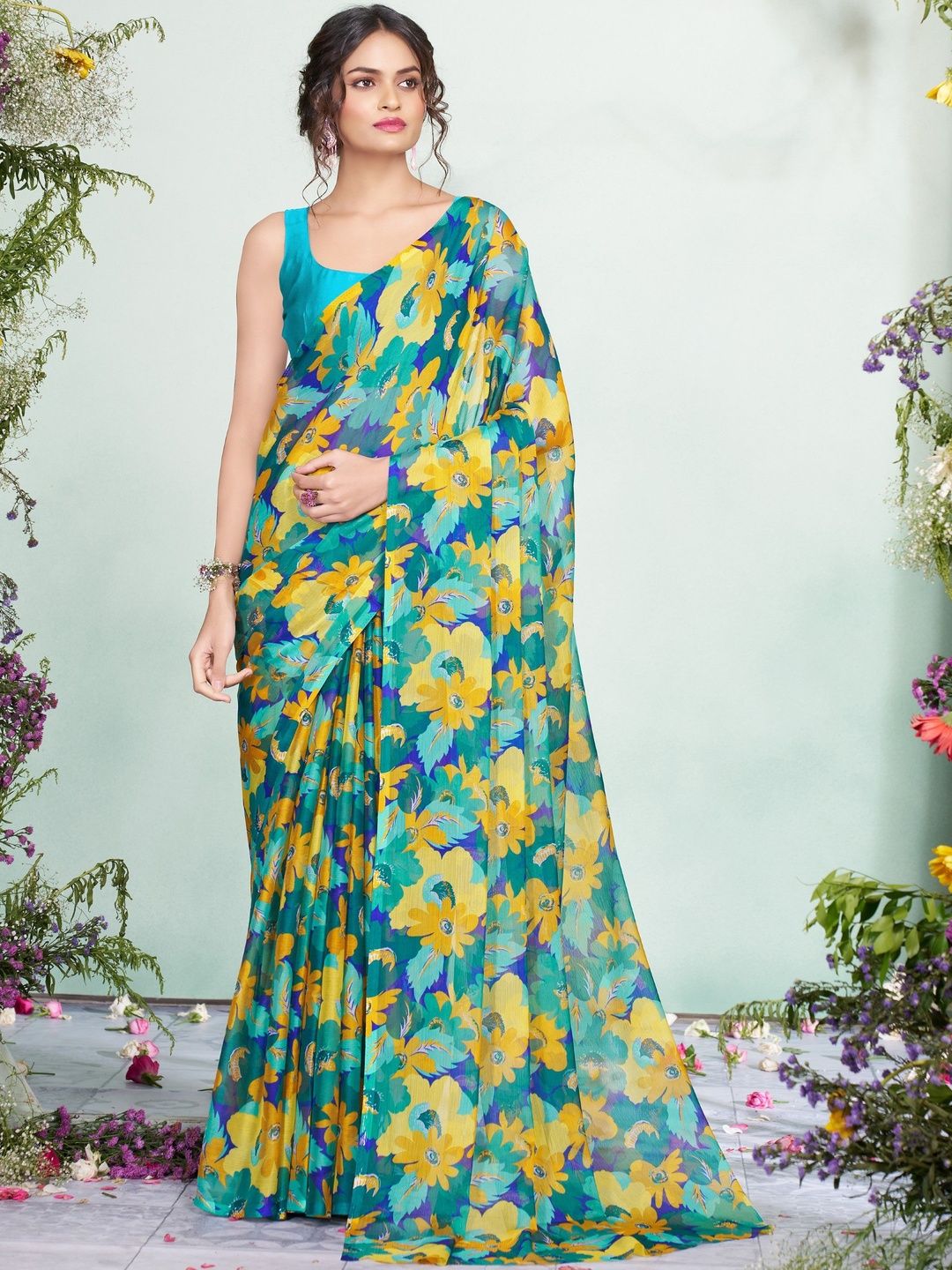 Garden Vareli Women Floral Printed Pure Chiffon Saree-picture-28