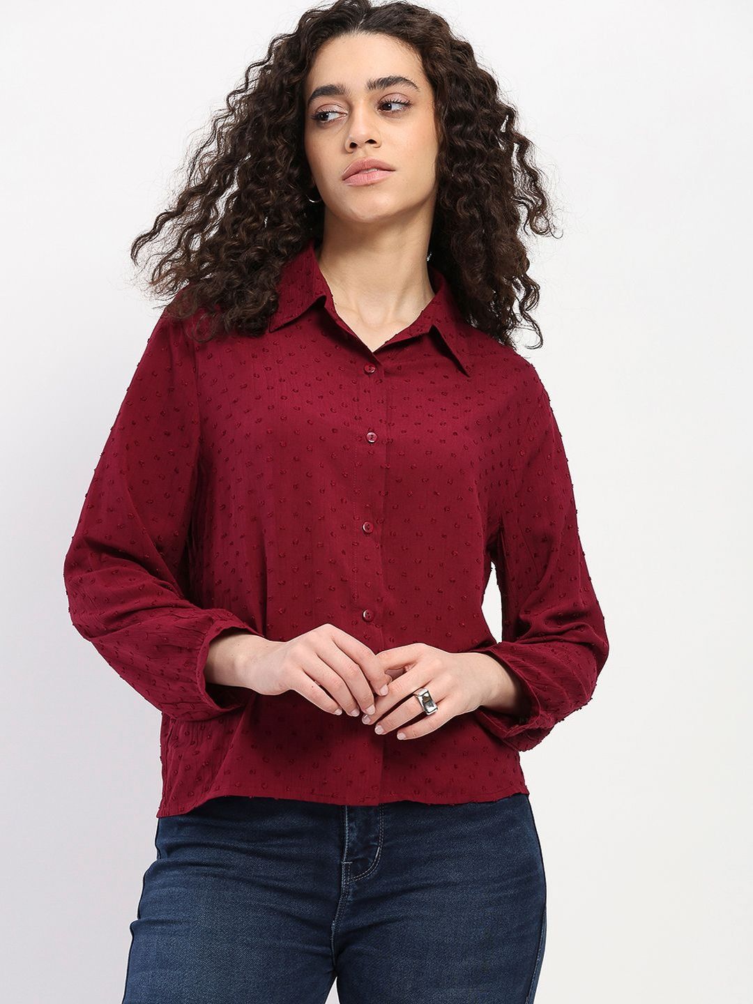 SZN Women Self Design Puff Sleeves Shirt Style Top-picture-40