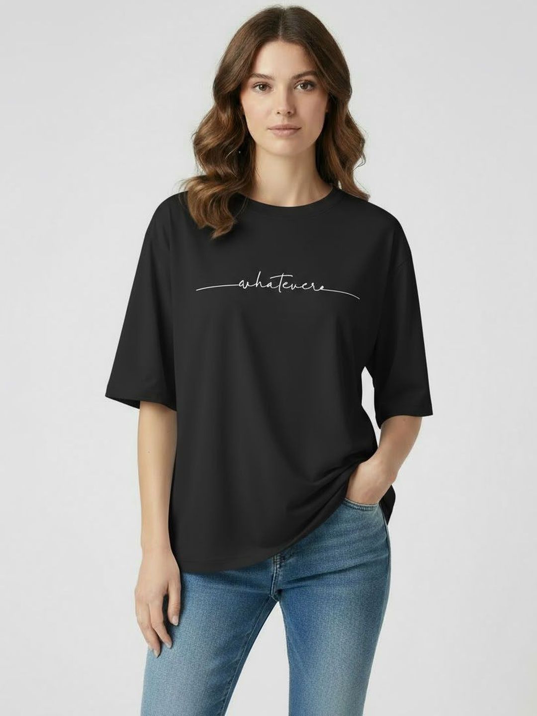 Calm Down Typography Printed Drop-Shoulder Sleeves Cotton T-shirt-picture-32