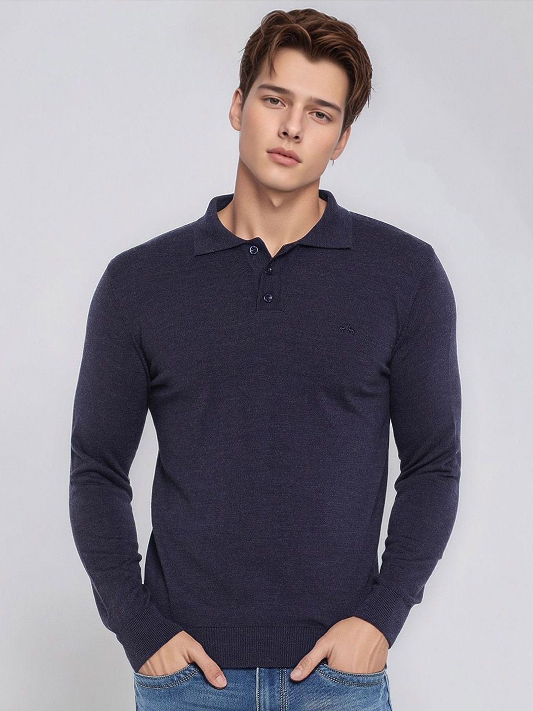 98 Degree North Men Brand Logo Embroidered Woollen Shirt Collar Pullover-picture-30