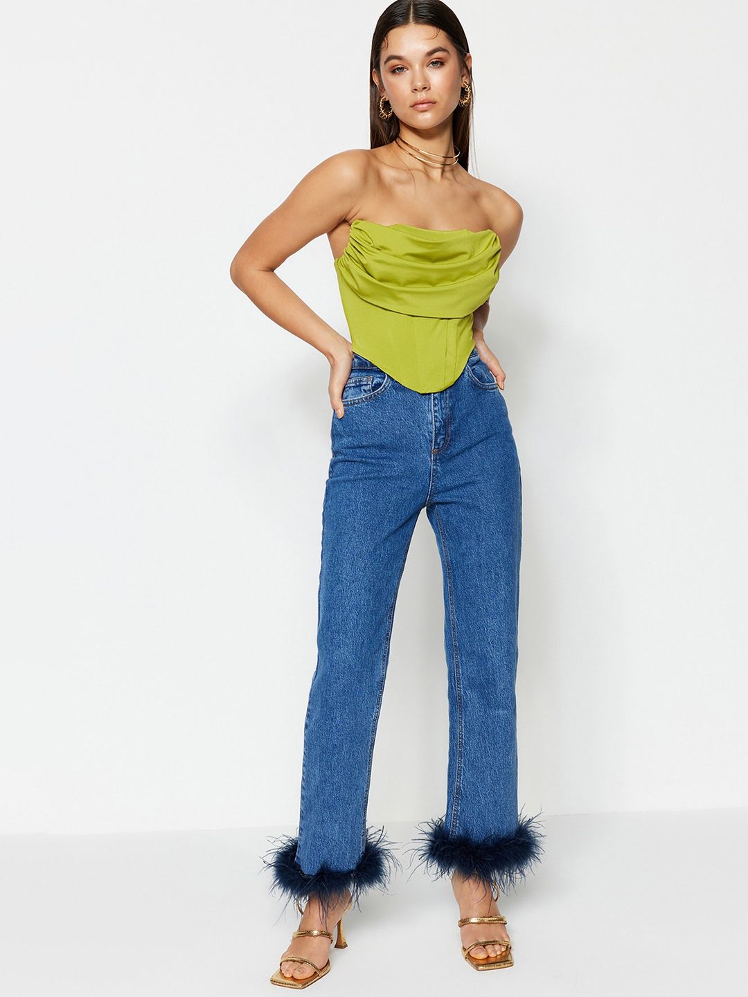Ruched Strapless Corset Crop Top view 3