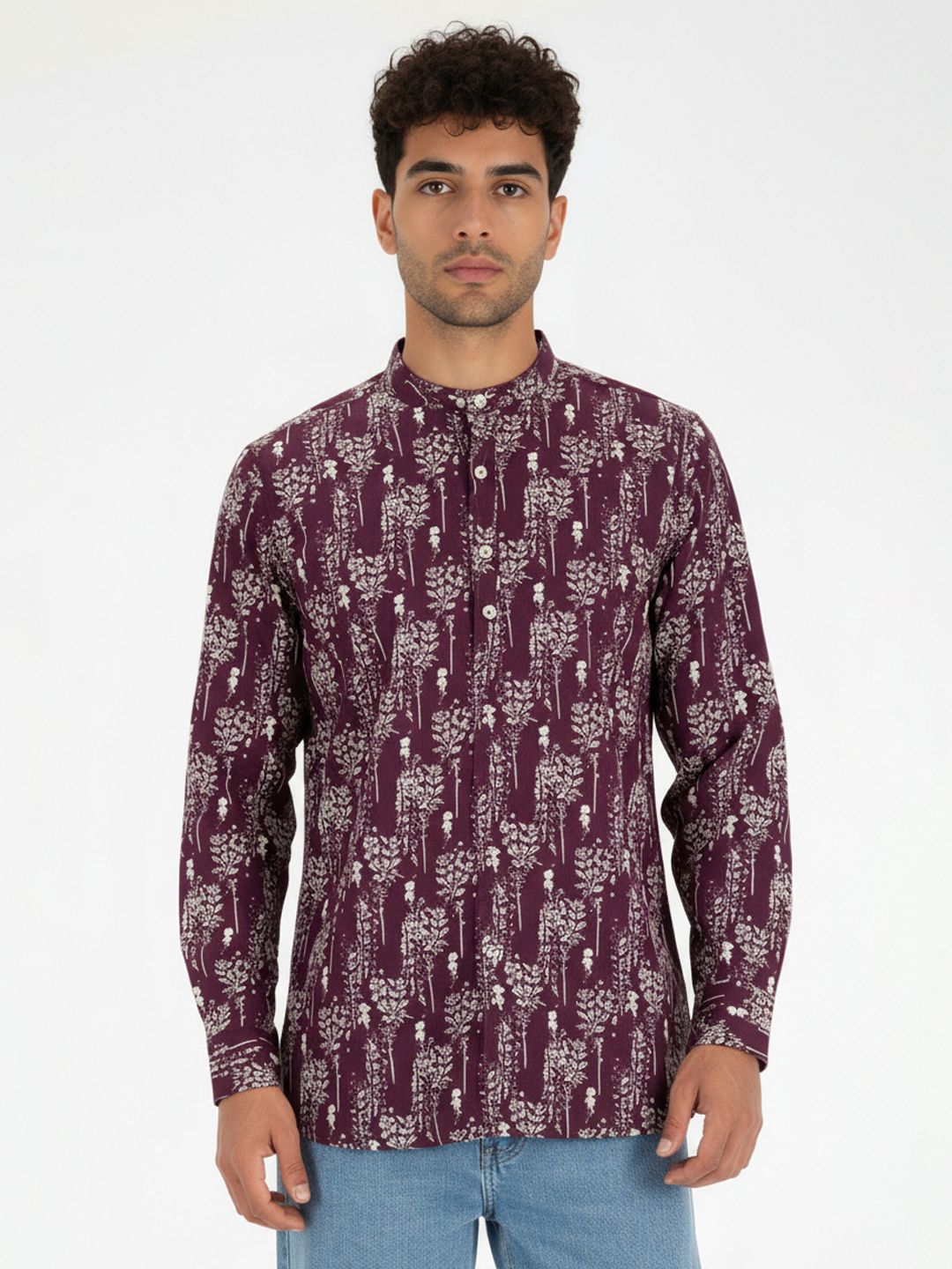 Anouk Rustic Floral Printed Band Collar Straight Kurta-picture-21