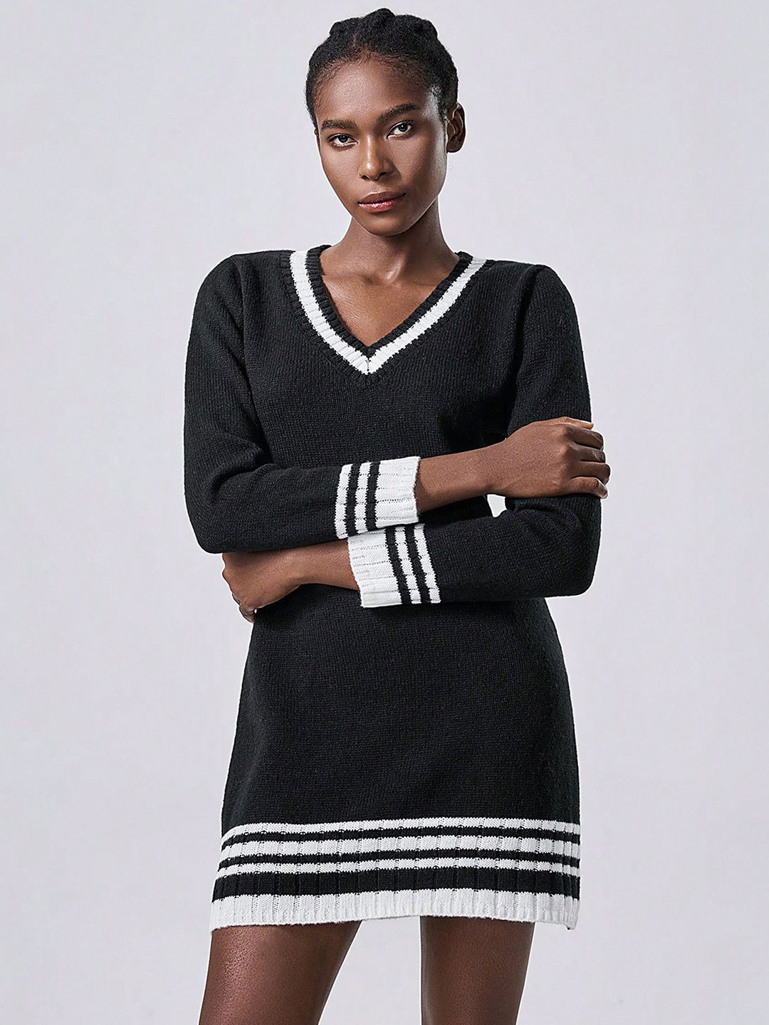 LULU & SKY Striped V-Neck Long Sleeves T-shirt Mini Dress-image-30
