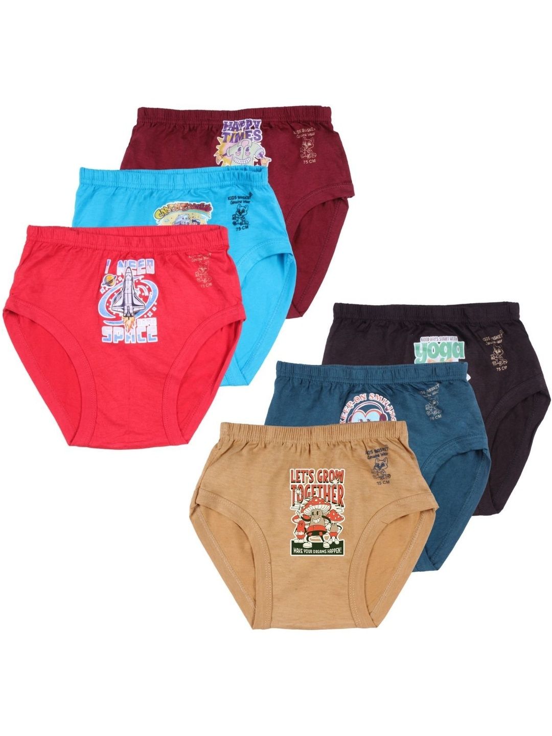 Kids Basket Boys Pack Of 6 Printed Cotton Mid-Rise Breathable Basic Briefs-picture-36