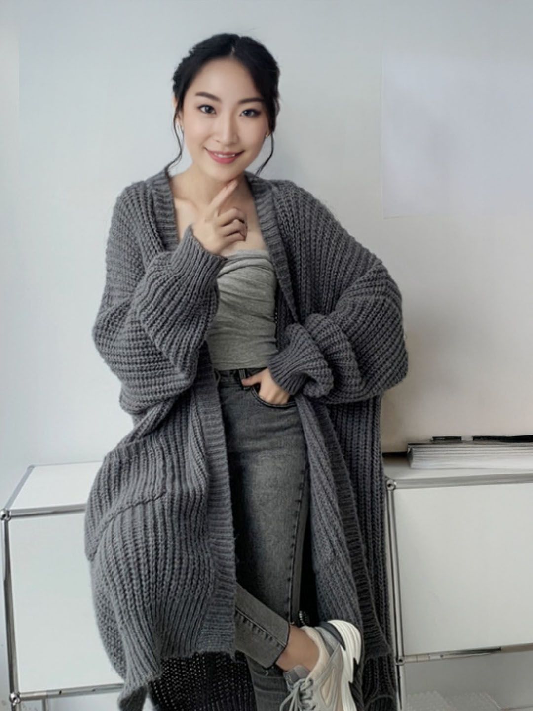 StyleCast Women Solid Long Sleeves Longline Cardigan-picture-48