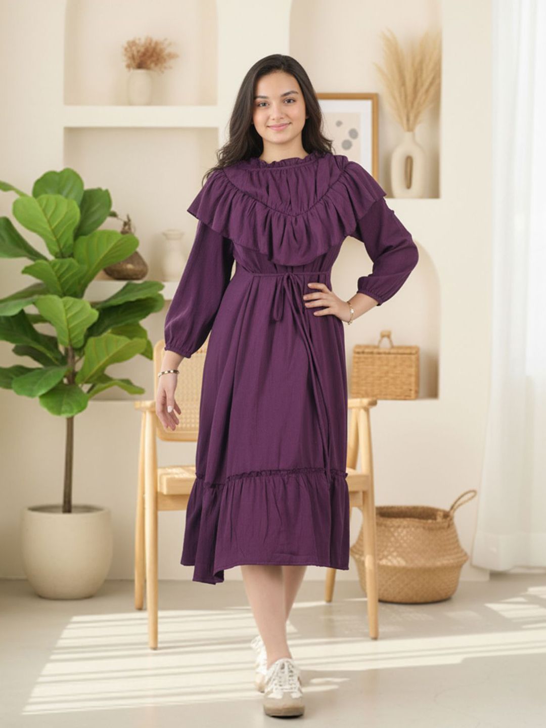 Cutiekins Bishop Sleeves Ruffled Fit & Flare Midi Dress-picture-20