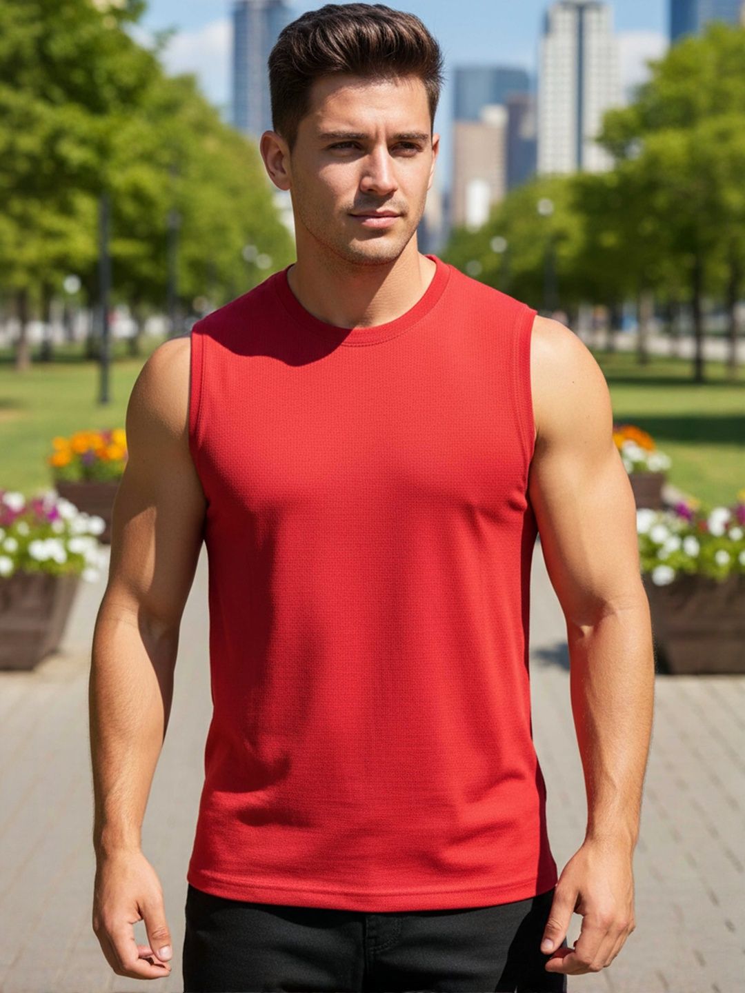 Moda Rapido Round Neck Regular Fit Cotton Gym Vest-image-44
