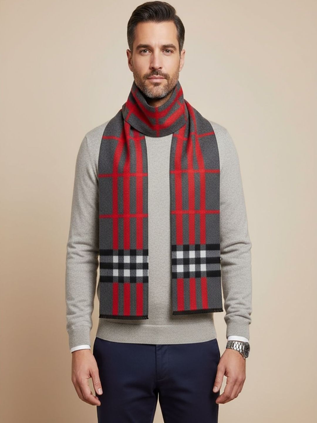 MUFFLY Men Checked Merino Wool Mufflers-picture-31