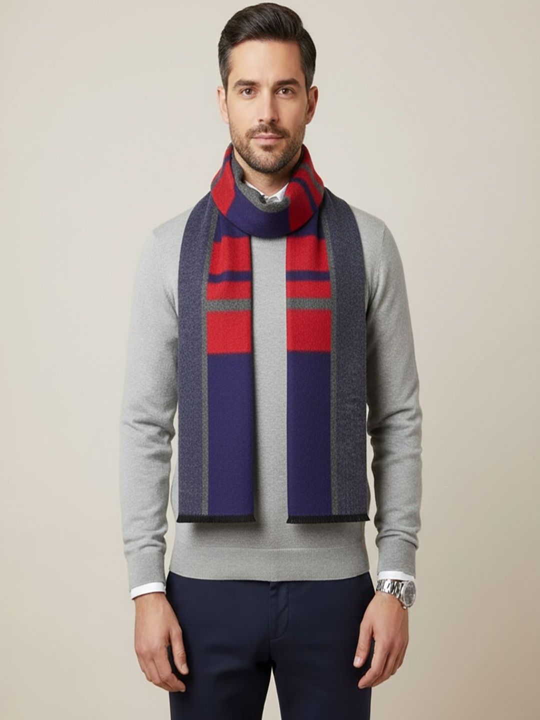 MUFFLY Men Checked Merino Wool Mufflers-picture-50